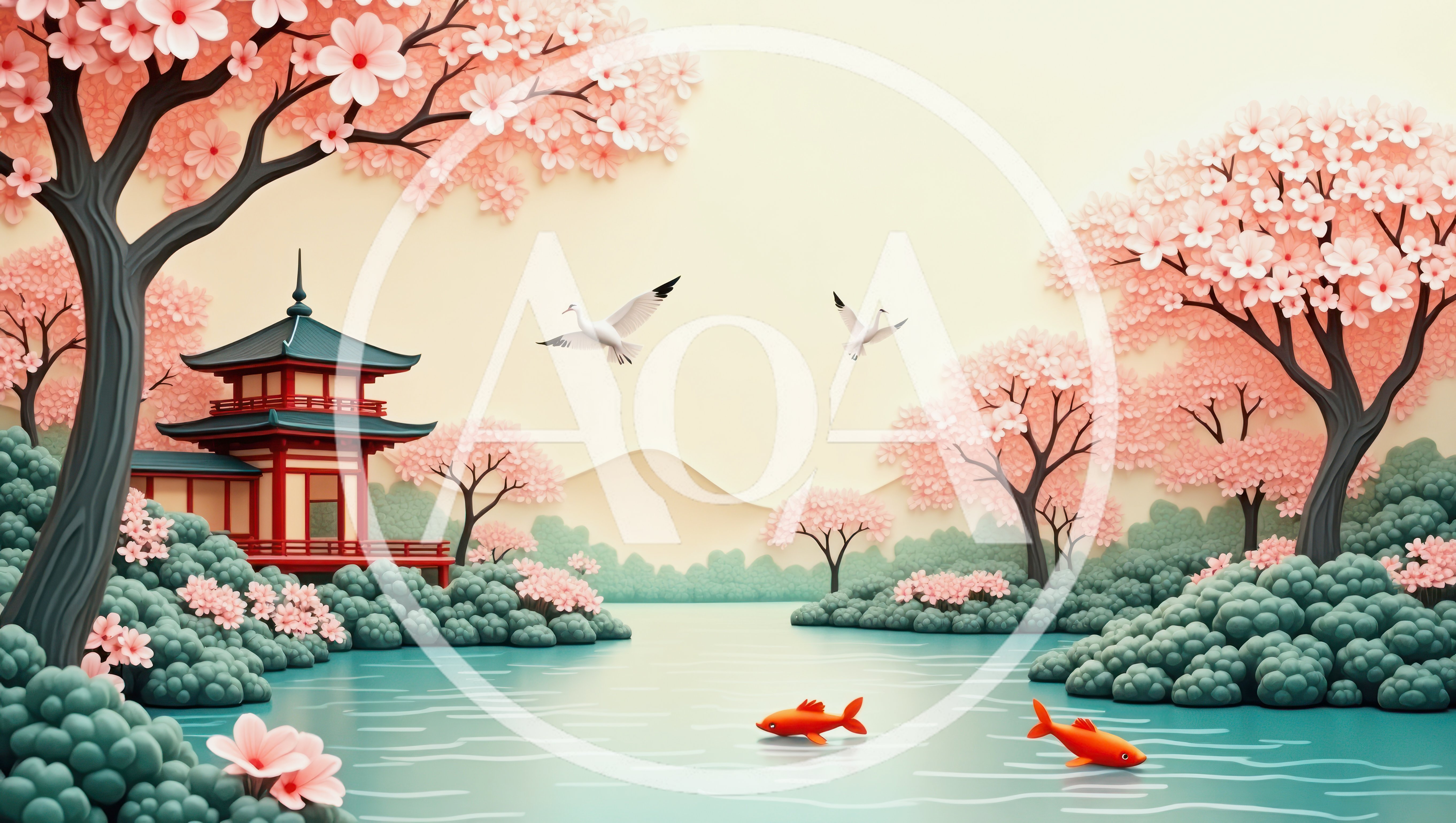 Paper Craft Japanese Garden With Cherry Blossoms