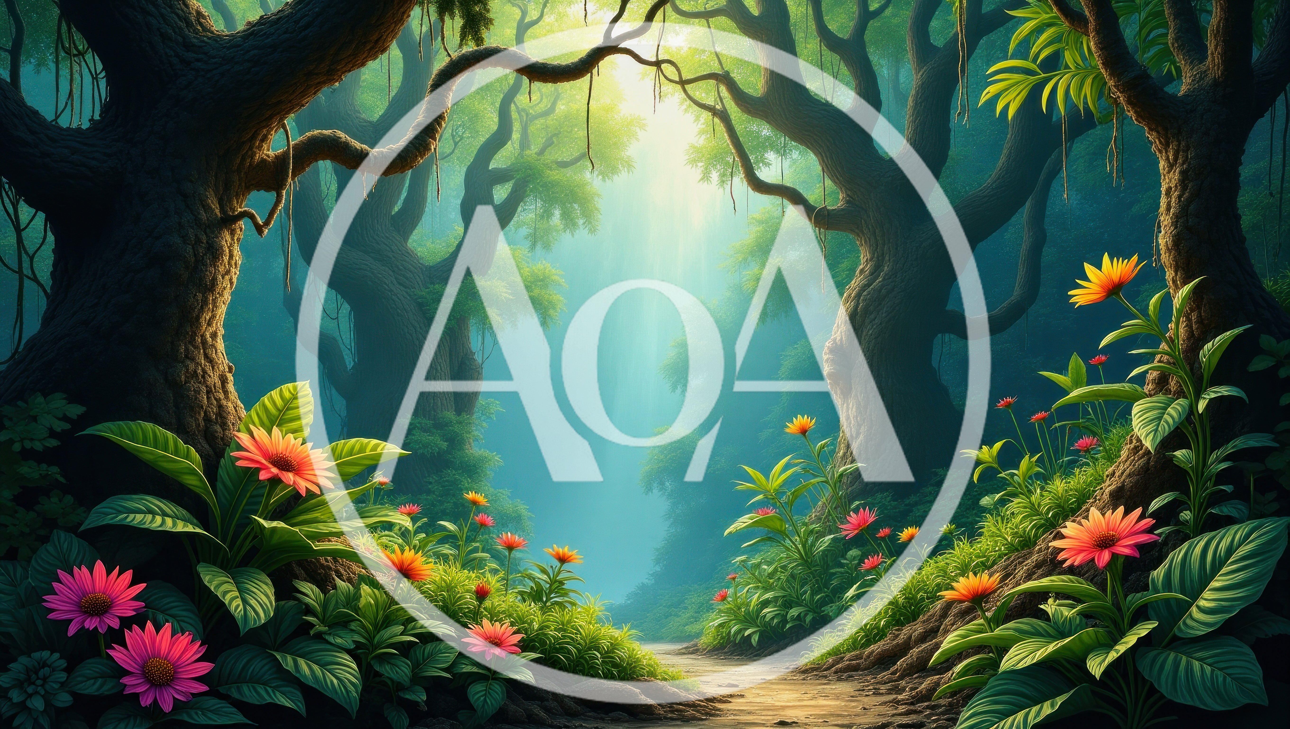 Enchanted Forest Path With Vibrant Flowers