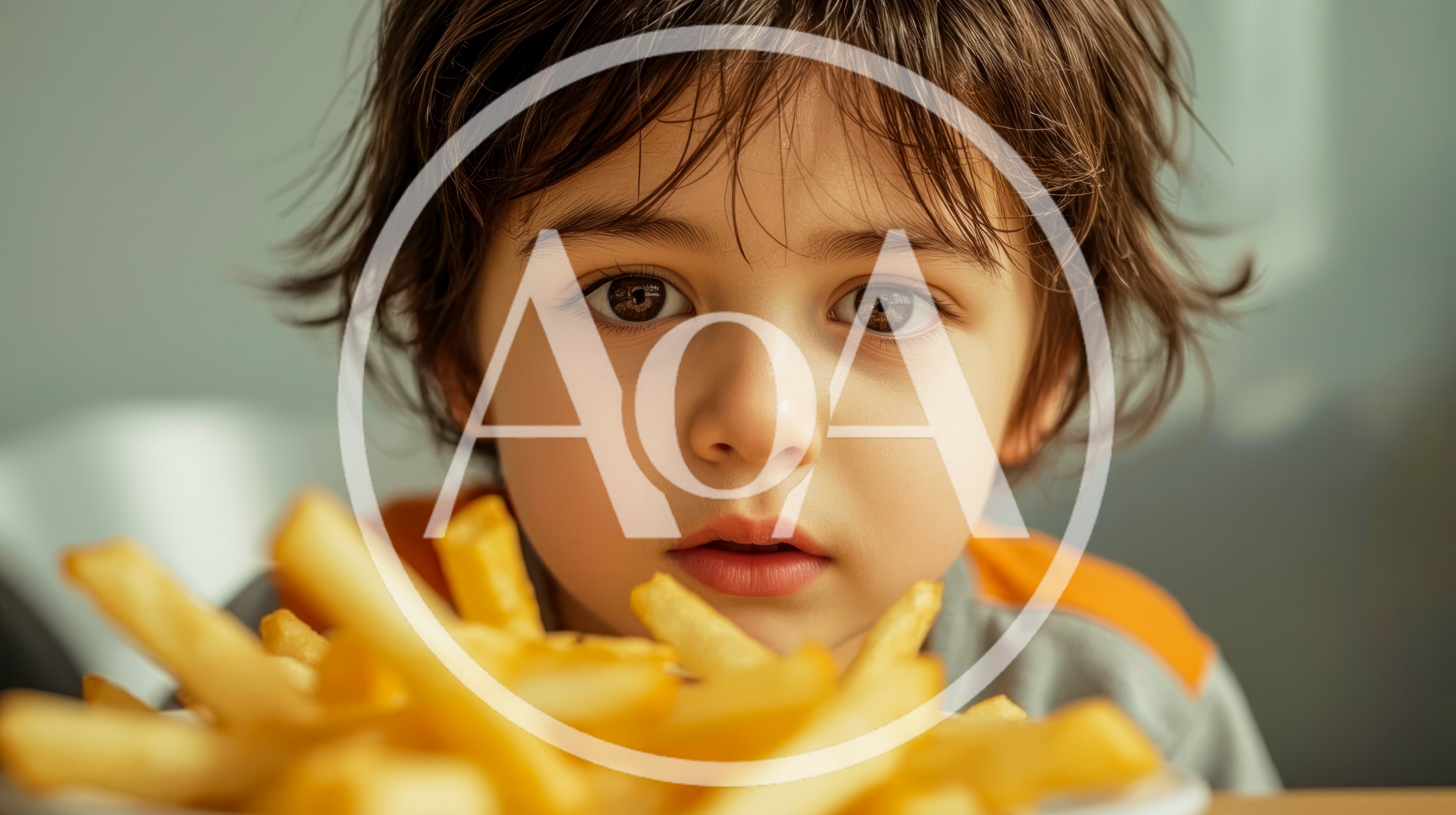 Young Child Looking At A Plate Of French Fries