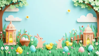 Easter Celebration Scene With Bunnies And Chicks