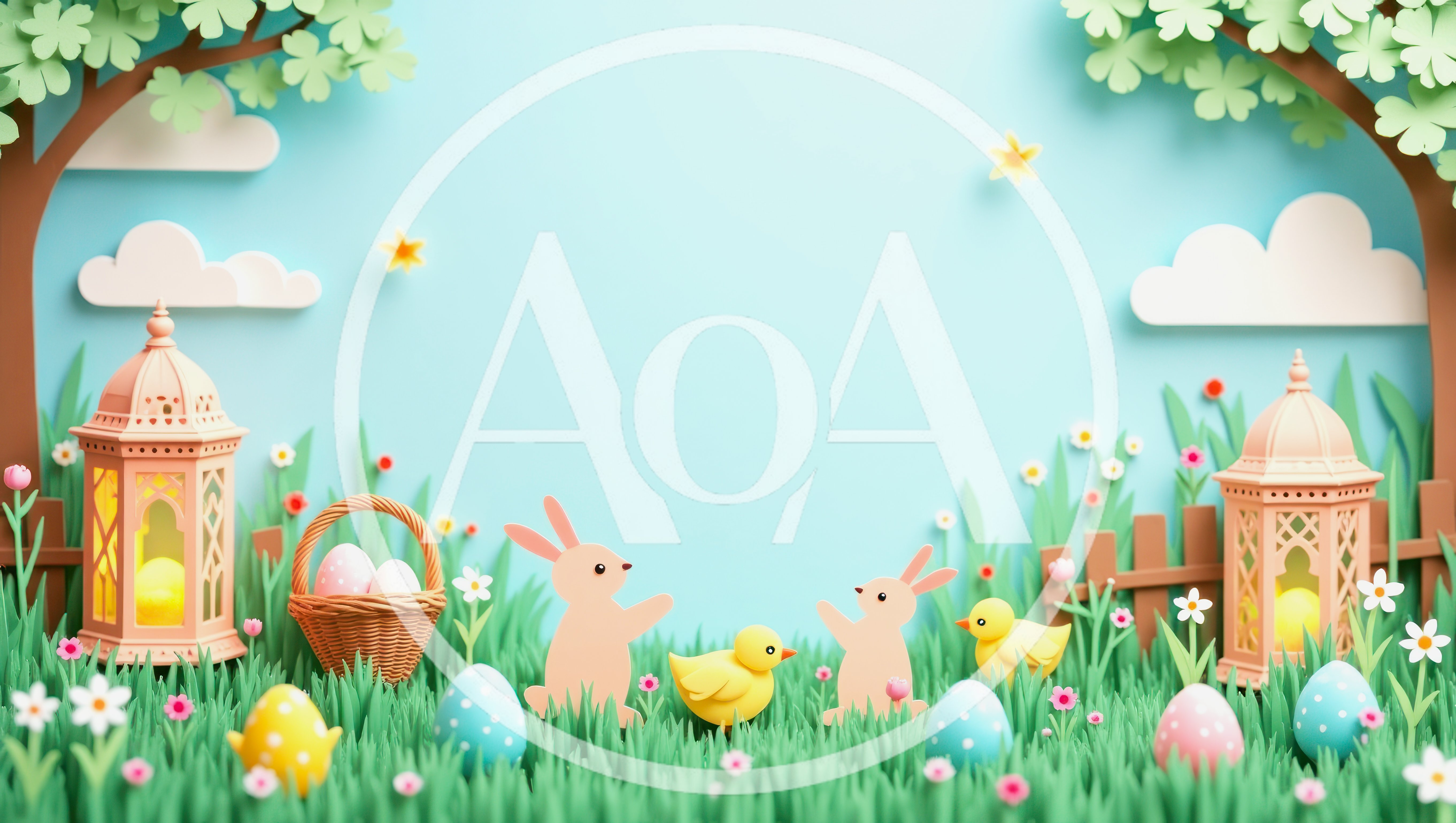 Easter Celebration Scene With Bunnies And Chicks