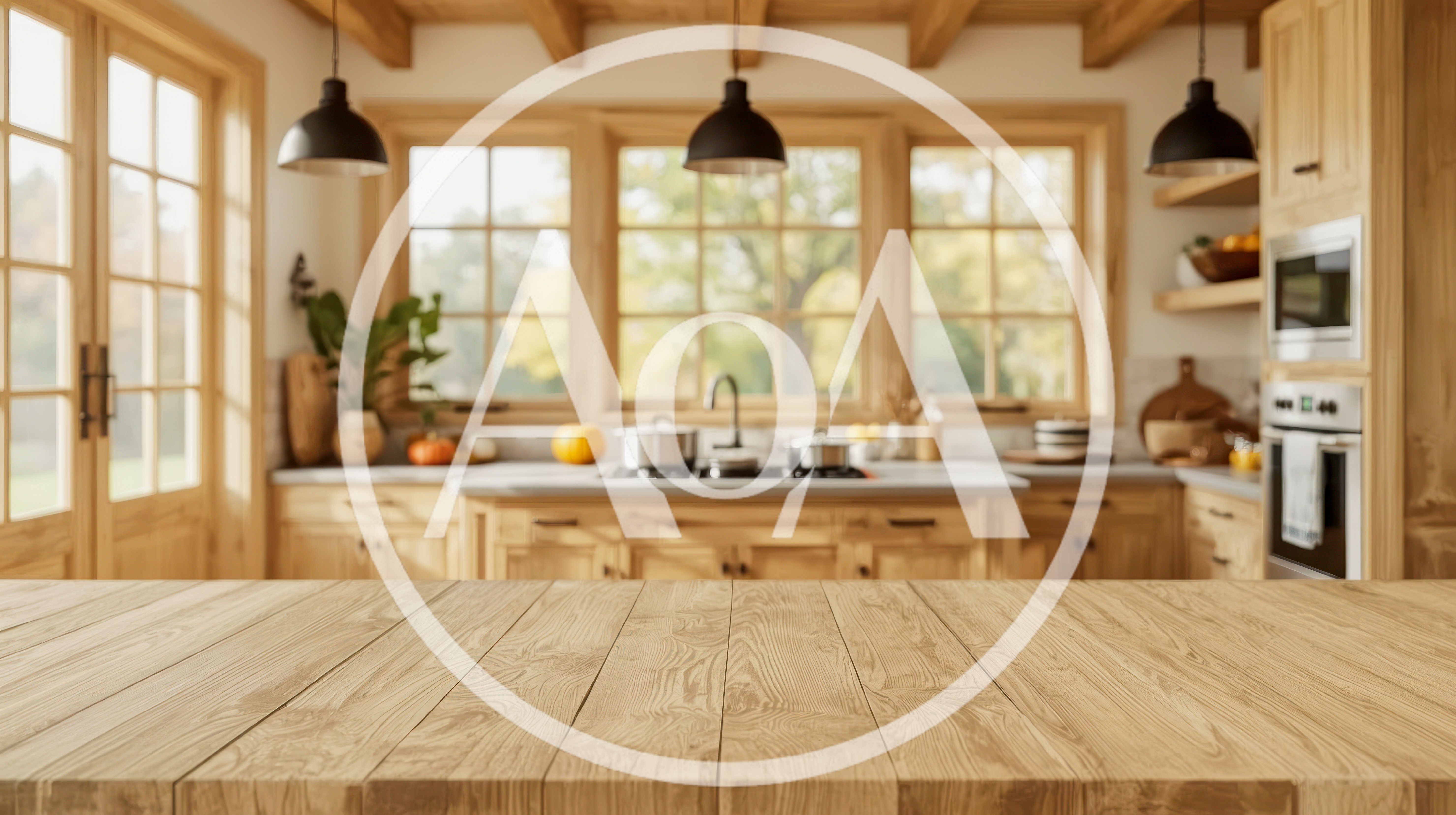 Empty Wooden Table In A Rustic Kitchen Interior