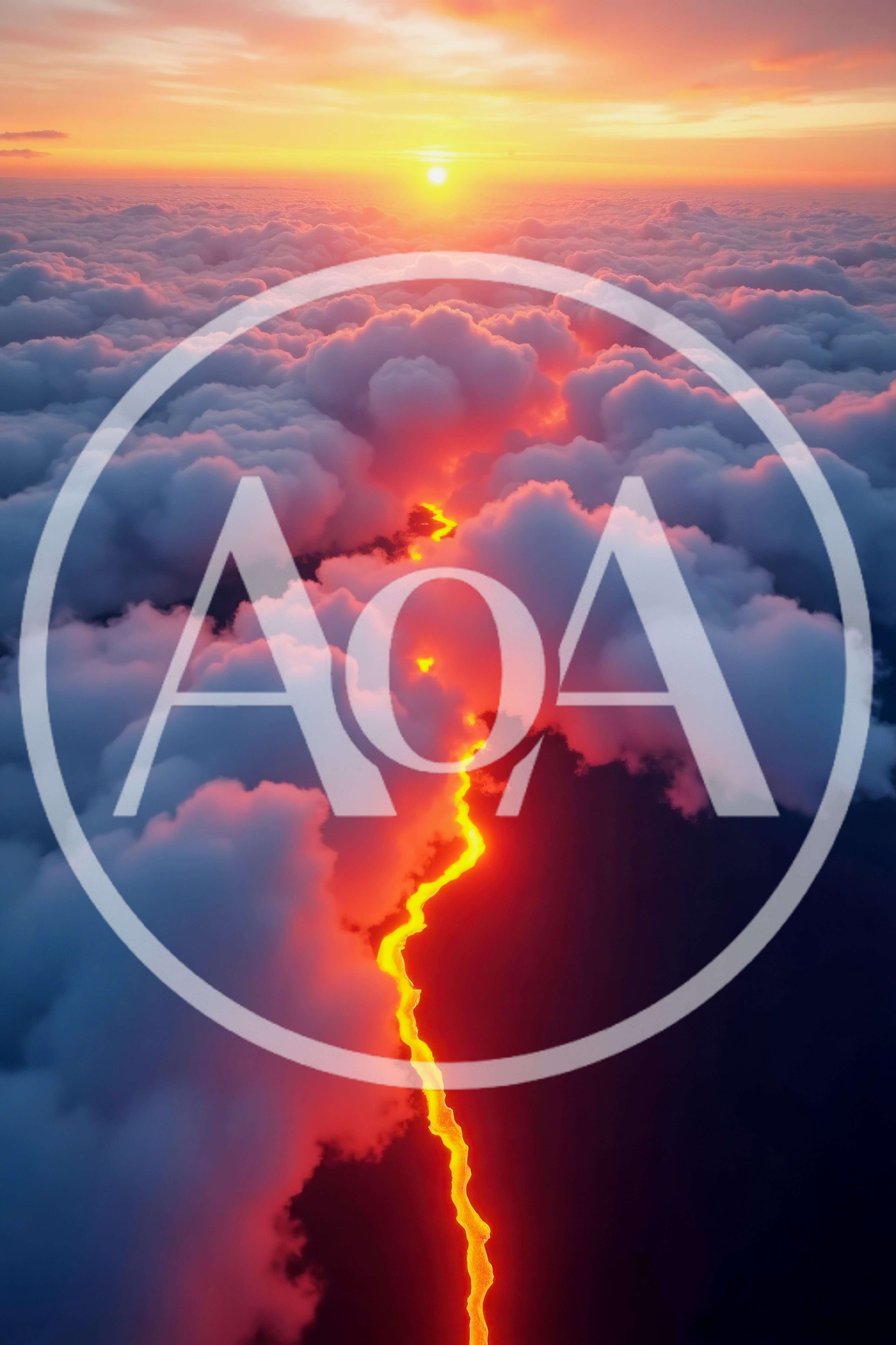 Aerial View Of Glowing Lava Flow Through Clouds