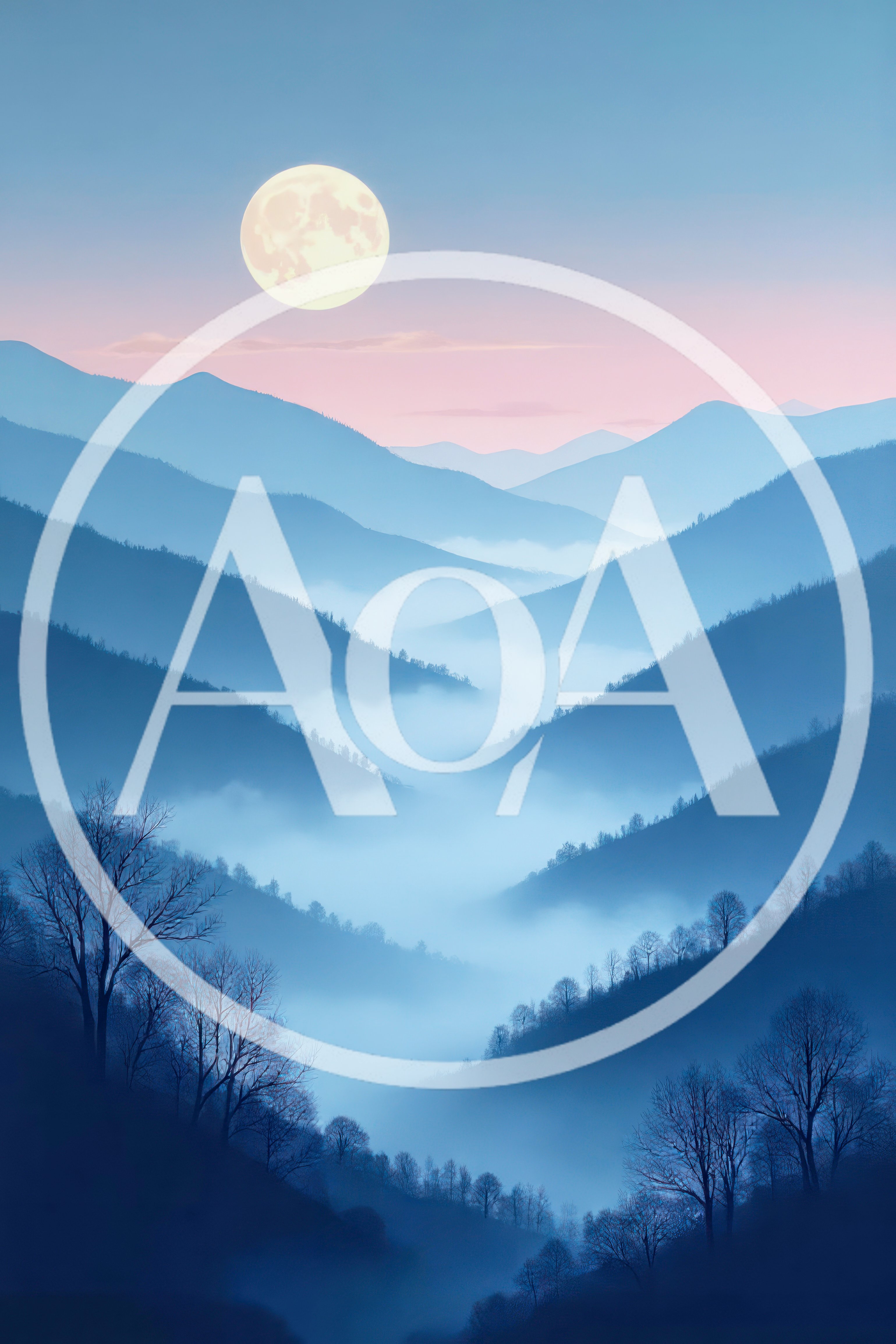 Full Moon Over Misty Blue Mountain Valley