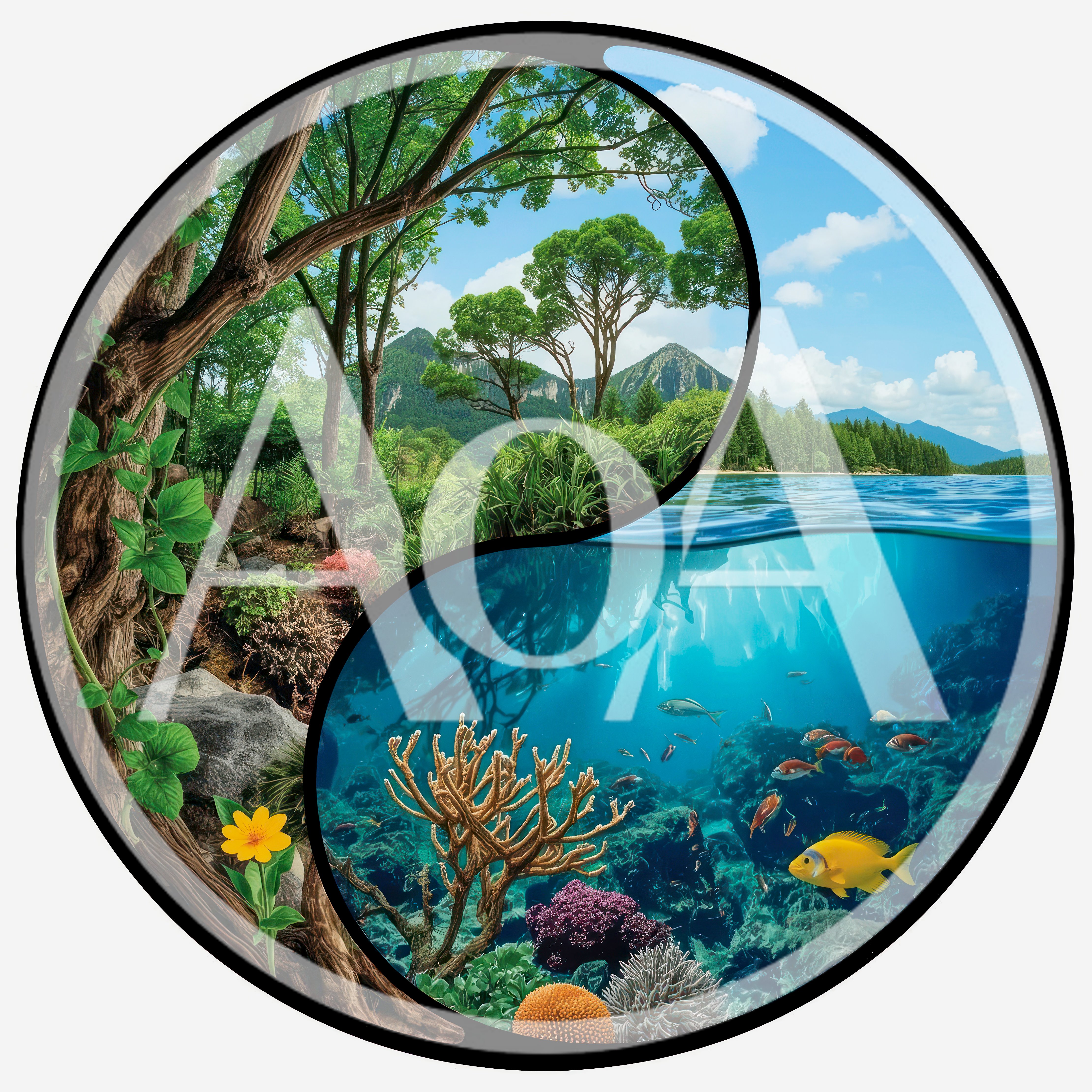 Yin Yang Symbol Featuring Forest And Underwater Ecosystems