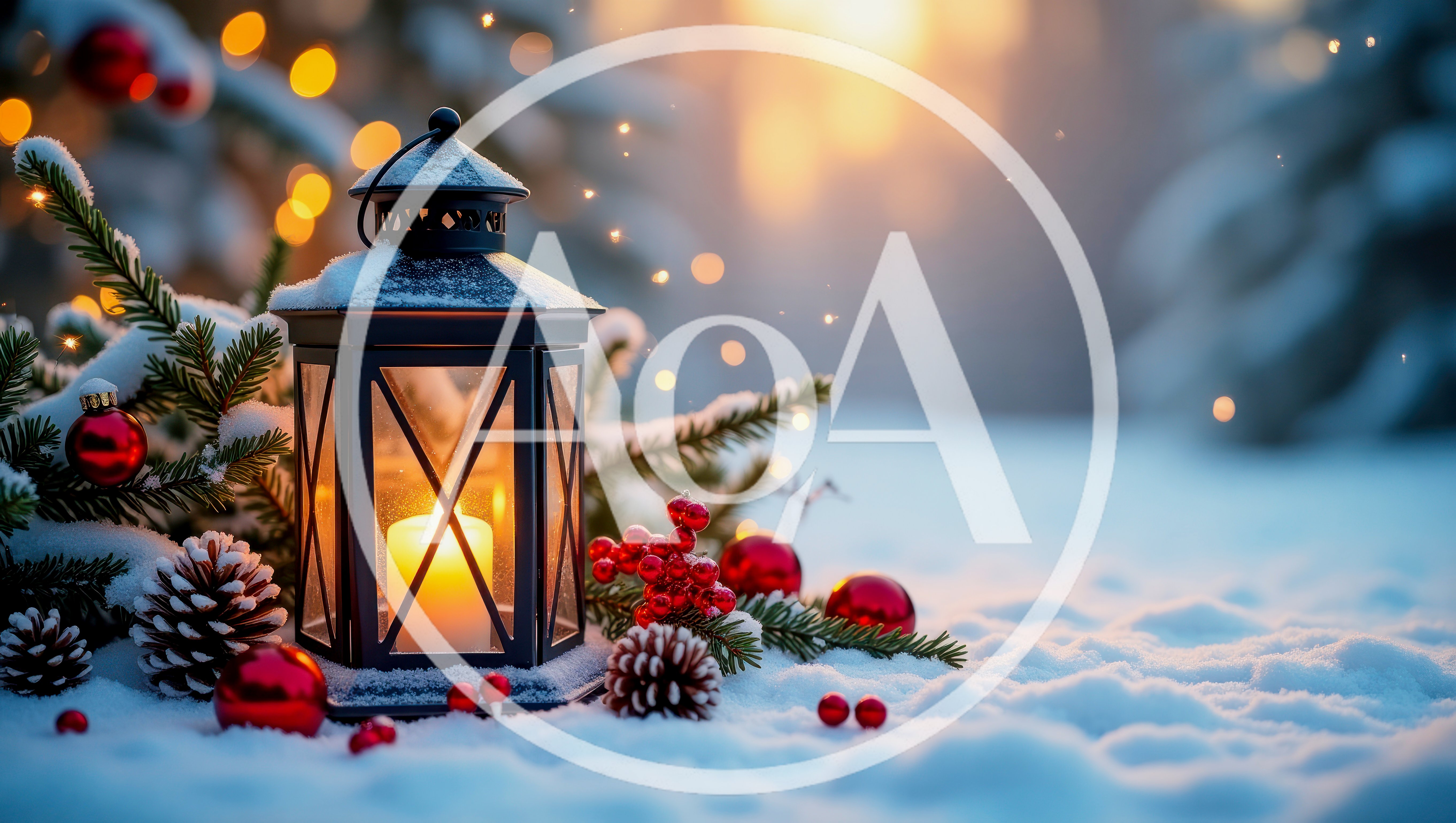 Christmas Lantern With Pine Cones And Ornaments In Snow
