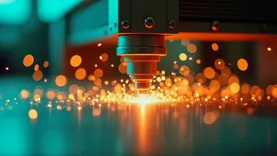 Industrial Laser Cutting Metal With Bright Sparks