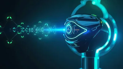 Futuristic Robotic Sensor Emitting Digital Data Beam