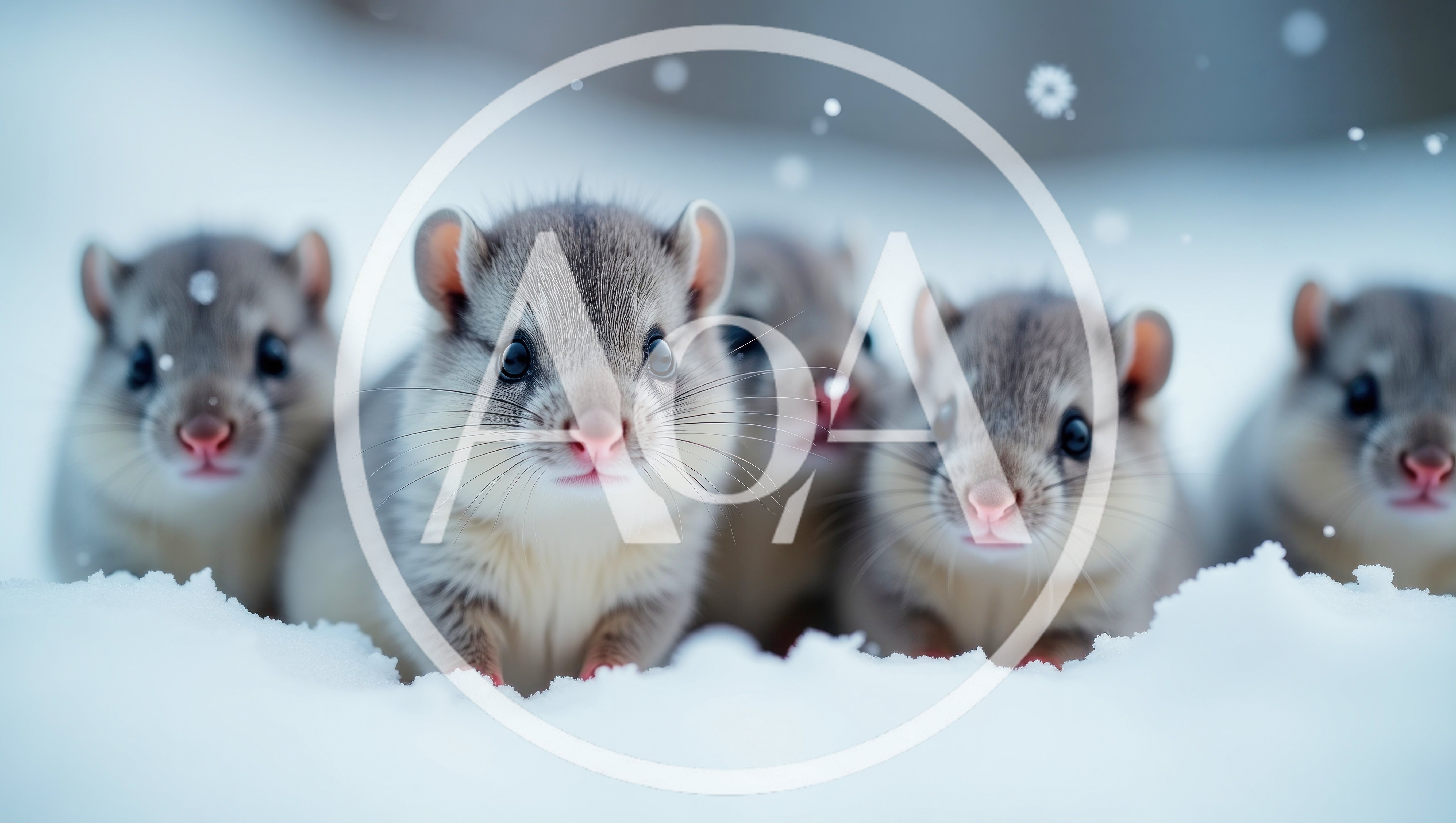 Group of Cute Small Rodents in Snowy Landscape
