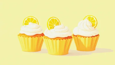 Three Lemon Cupcakes With Cream Frosting