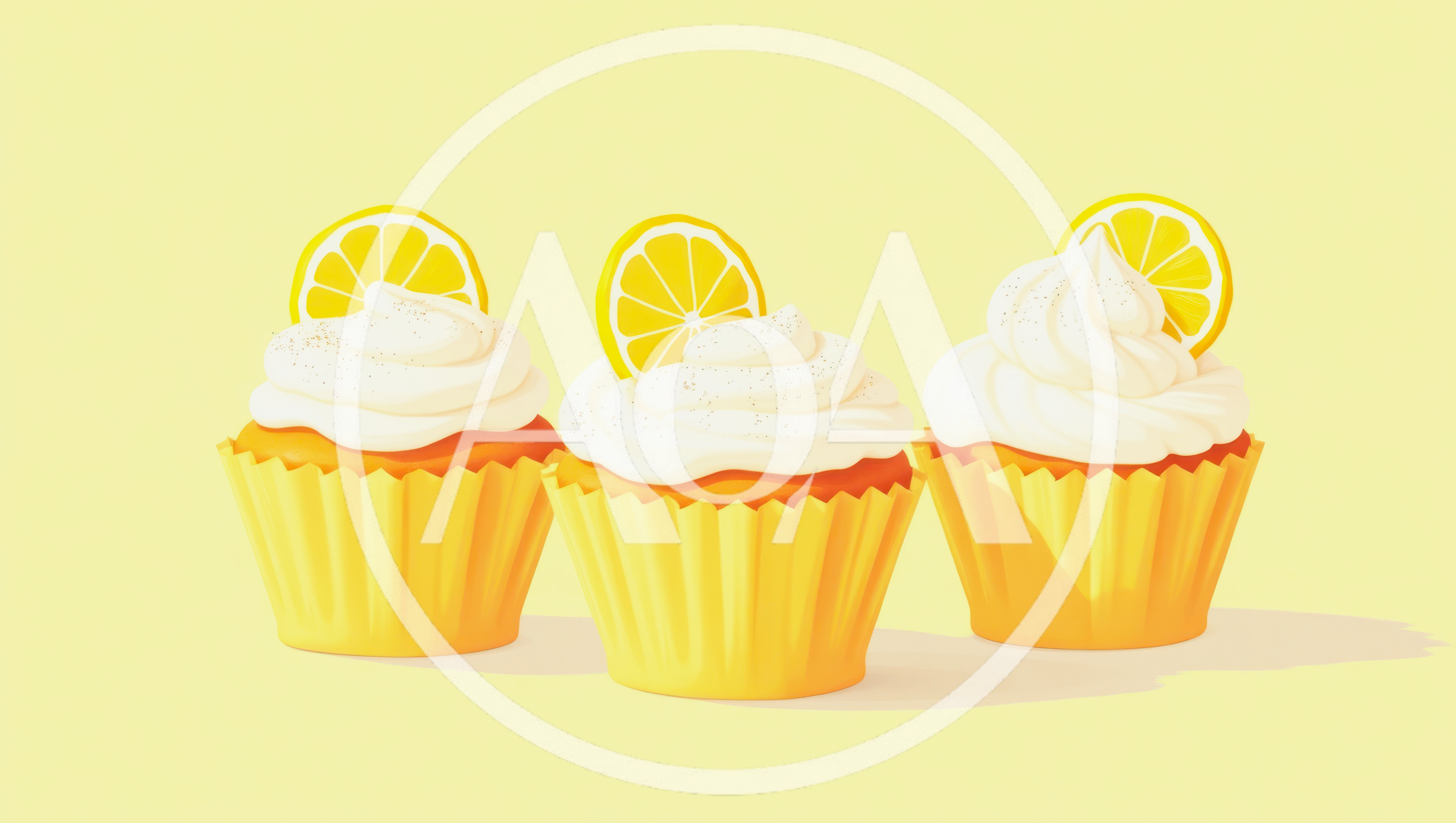 Three Lemon Cupcakes With Cream Frosting