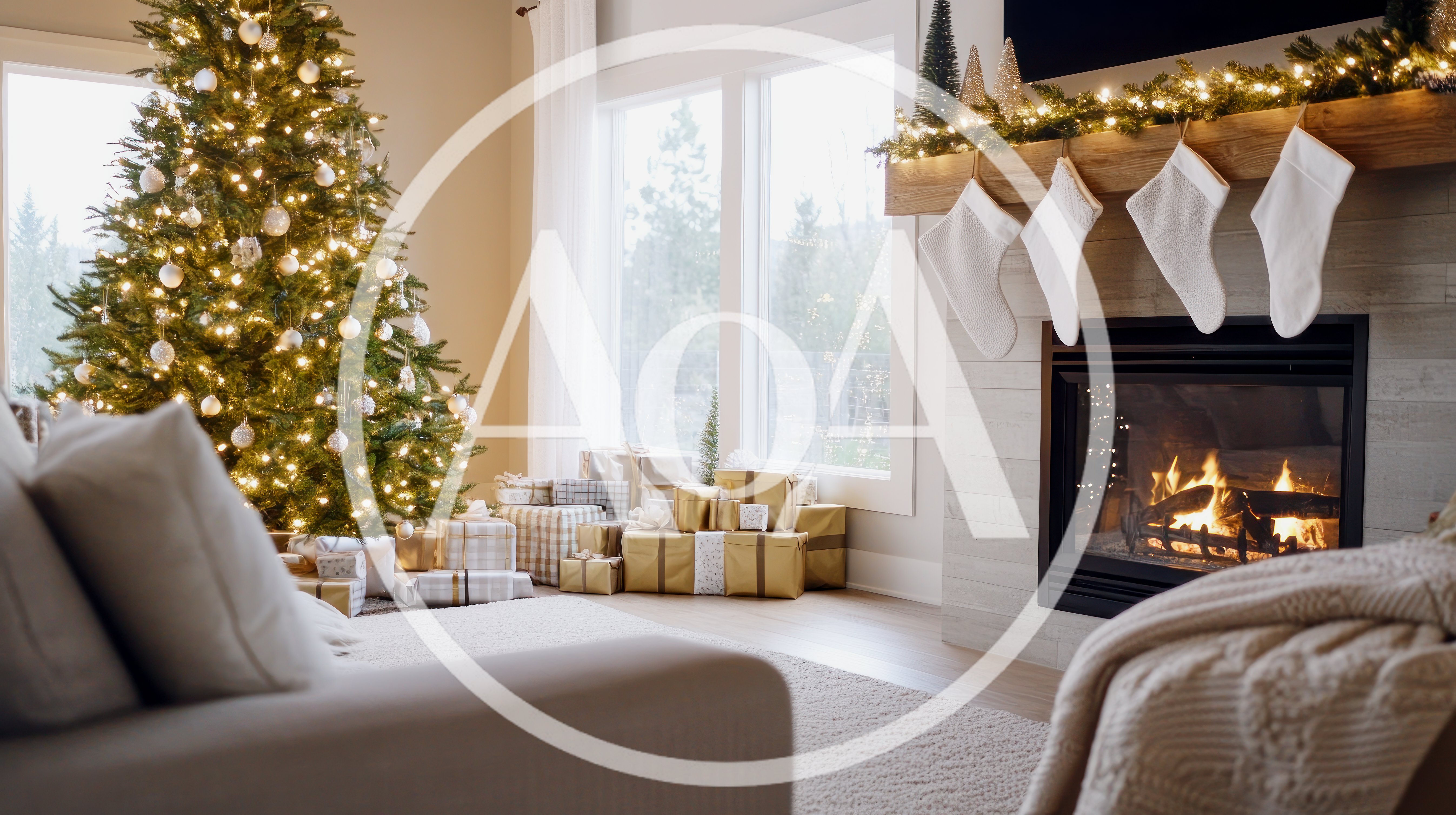 Cozy Living Room Decorated For Christmas Holidays