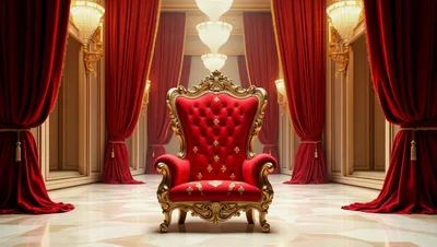 Ornate Red Velvet Throne In Grand Palace Hall