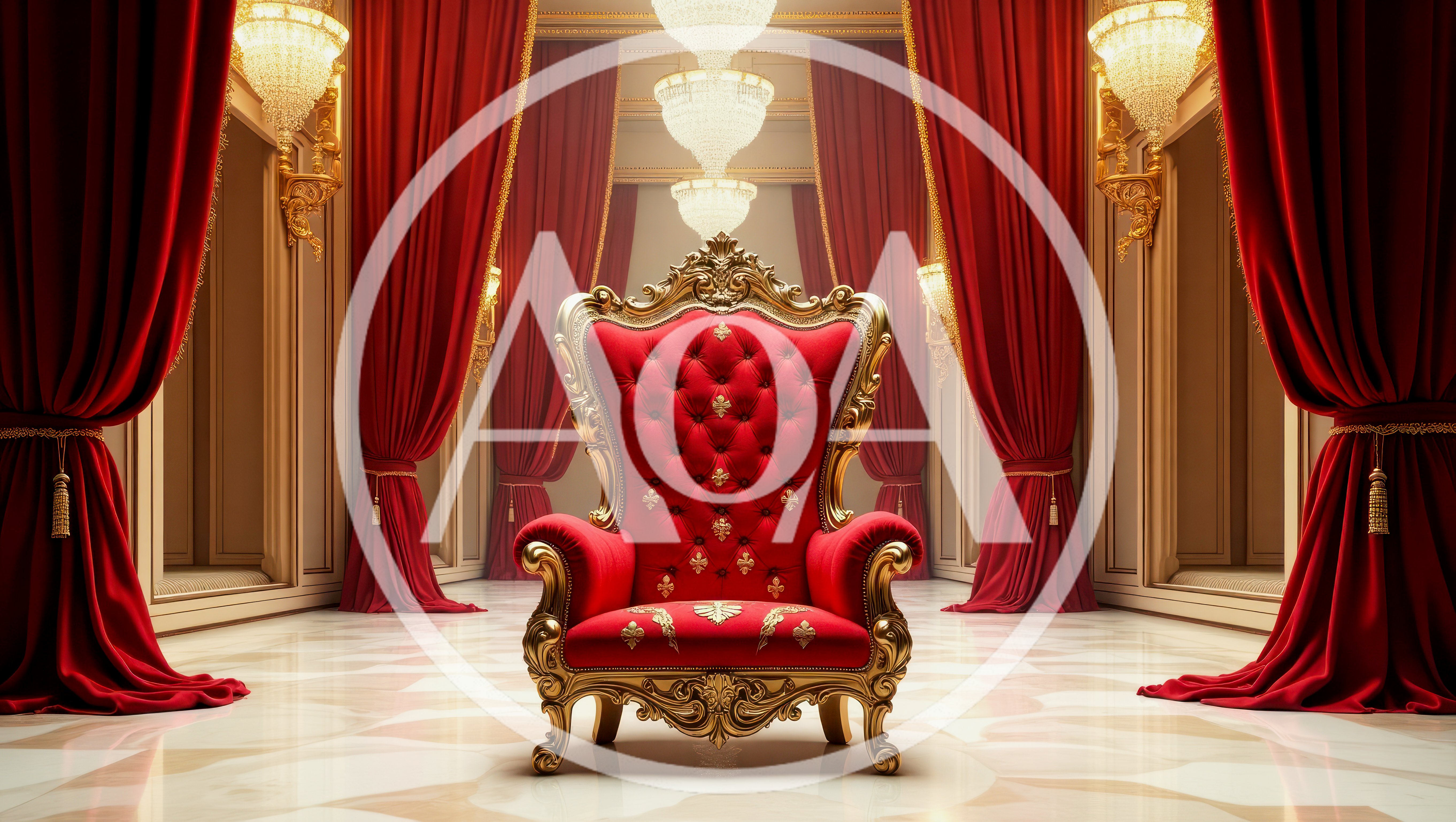 Ornate Red Velvet Throne In Grand Palace Hall