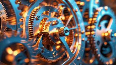 Intricate Mechanical Clockwork Gears Rotating in Motion
