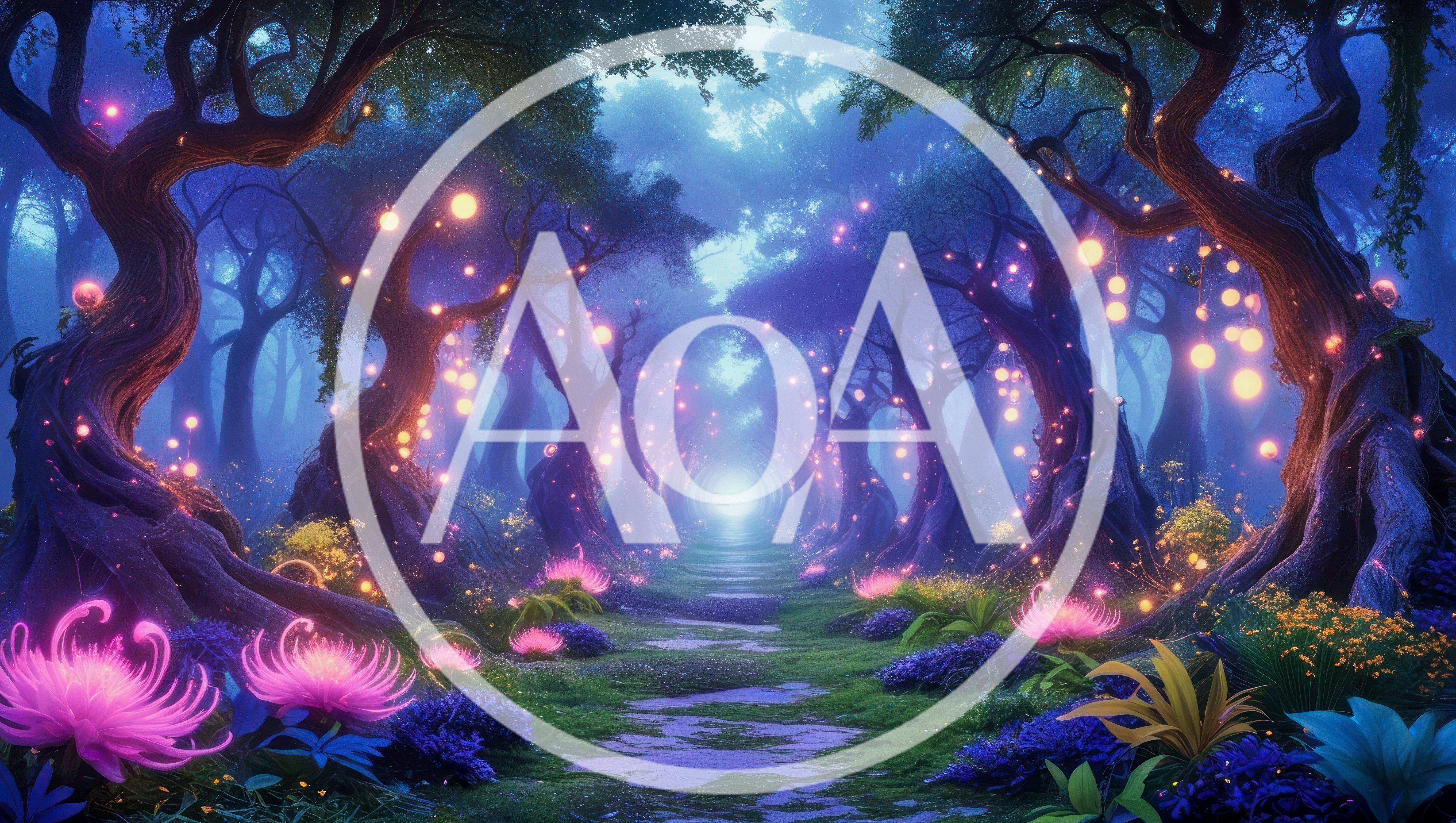 Enchanted Forest Path With Glowing Lights And Flowers