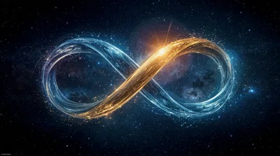 Abstract Infinity Symbol With Golden And Blue Energy Flows