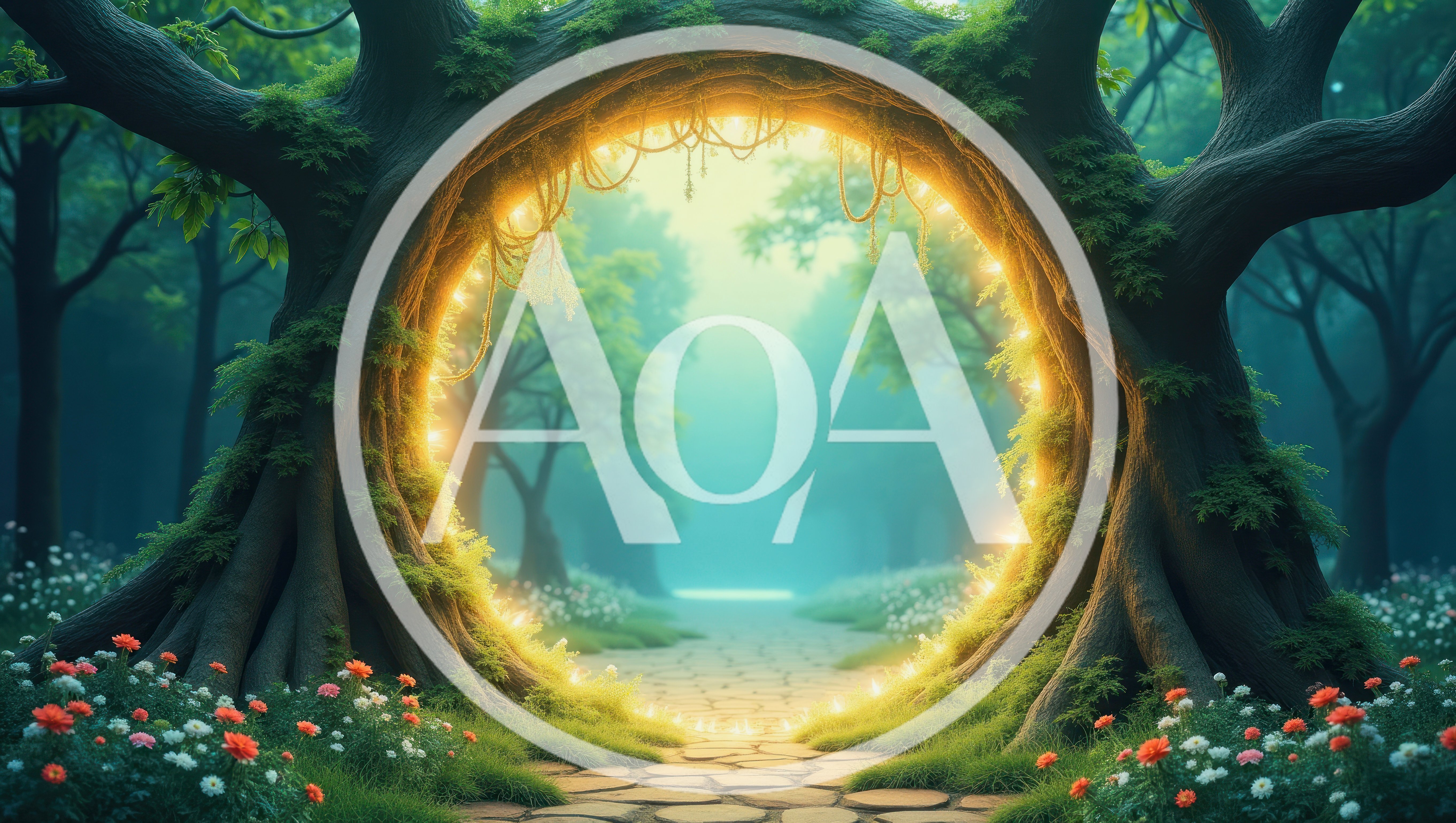 Magical Glowing Portal Inside An Ancient Forest Tree
