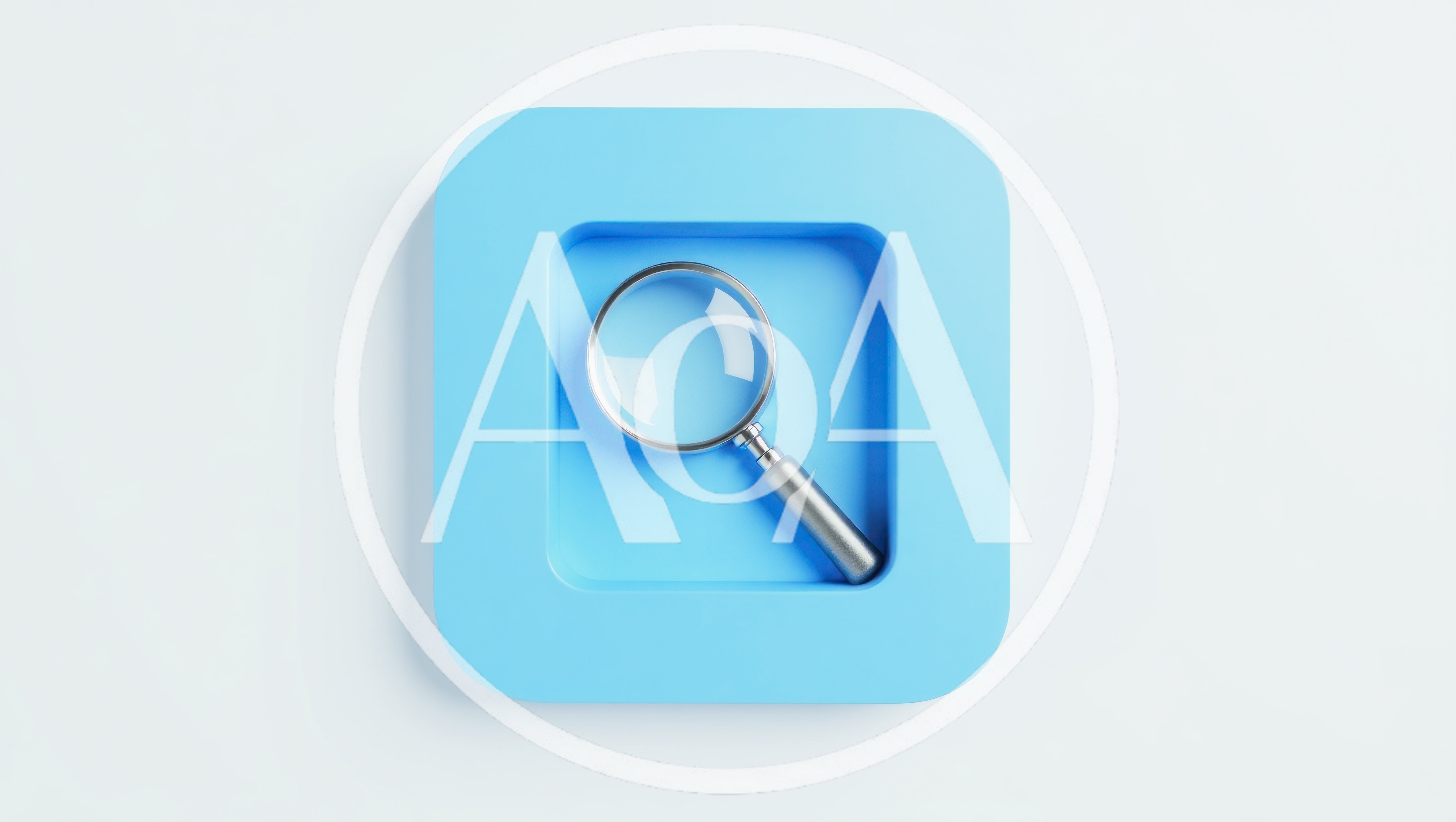 3D Rendered Magnifying Glass Icon On Blue Square