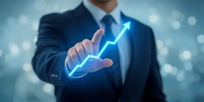 Businessman Interacting With A Glowing Digital Growth Chart