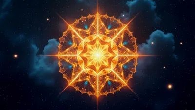 Glowing Golden Mandala Floating In Deep Space