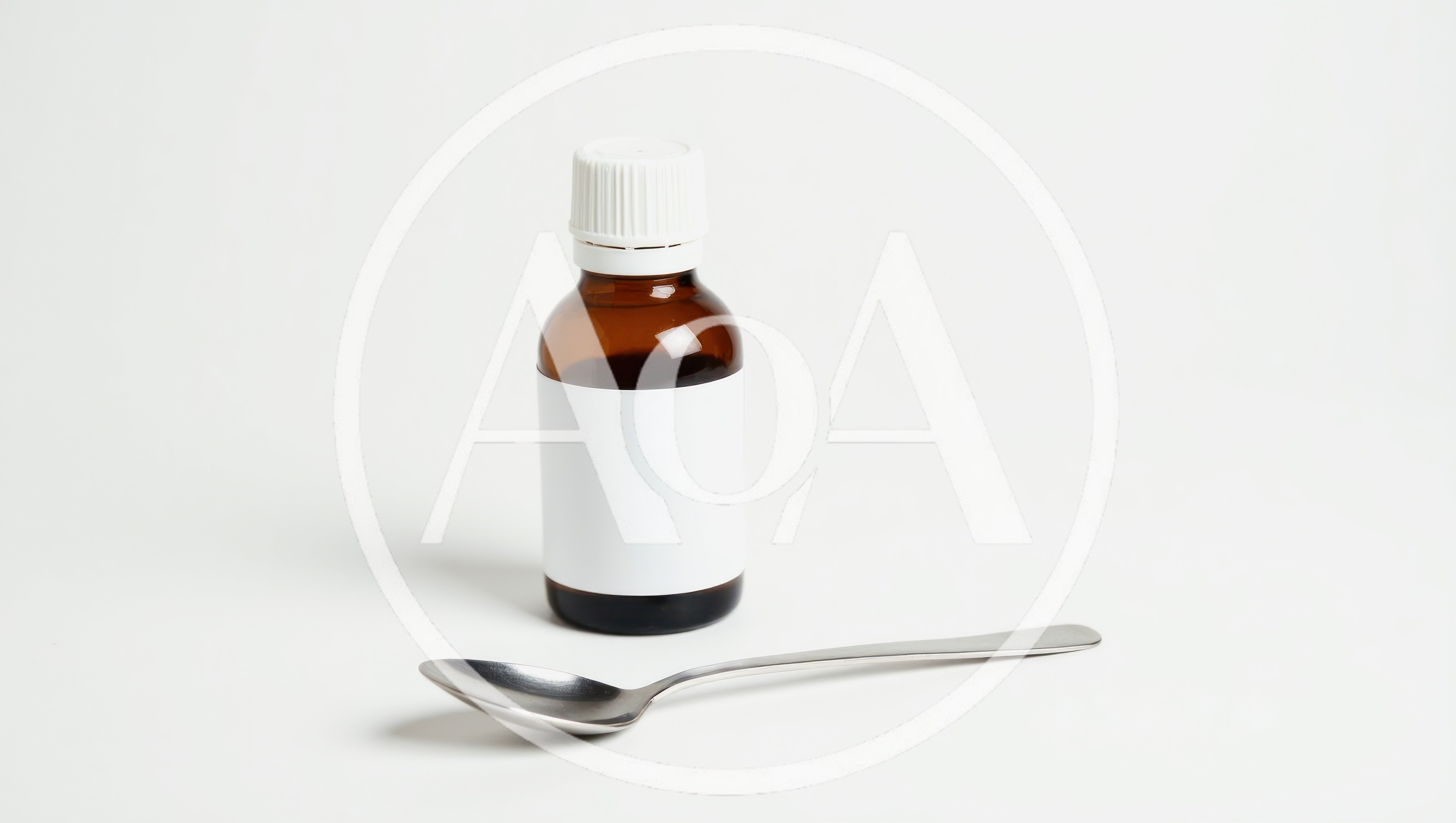 Brown Medicine Bottle With Blank Label And Spoon
