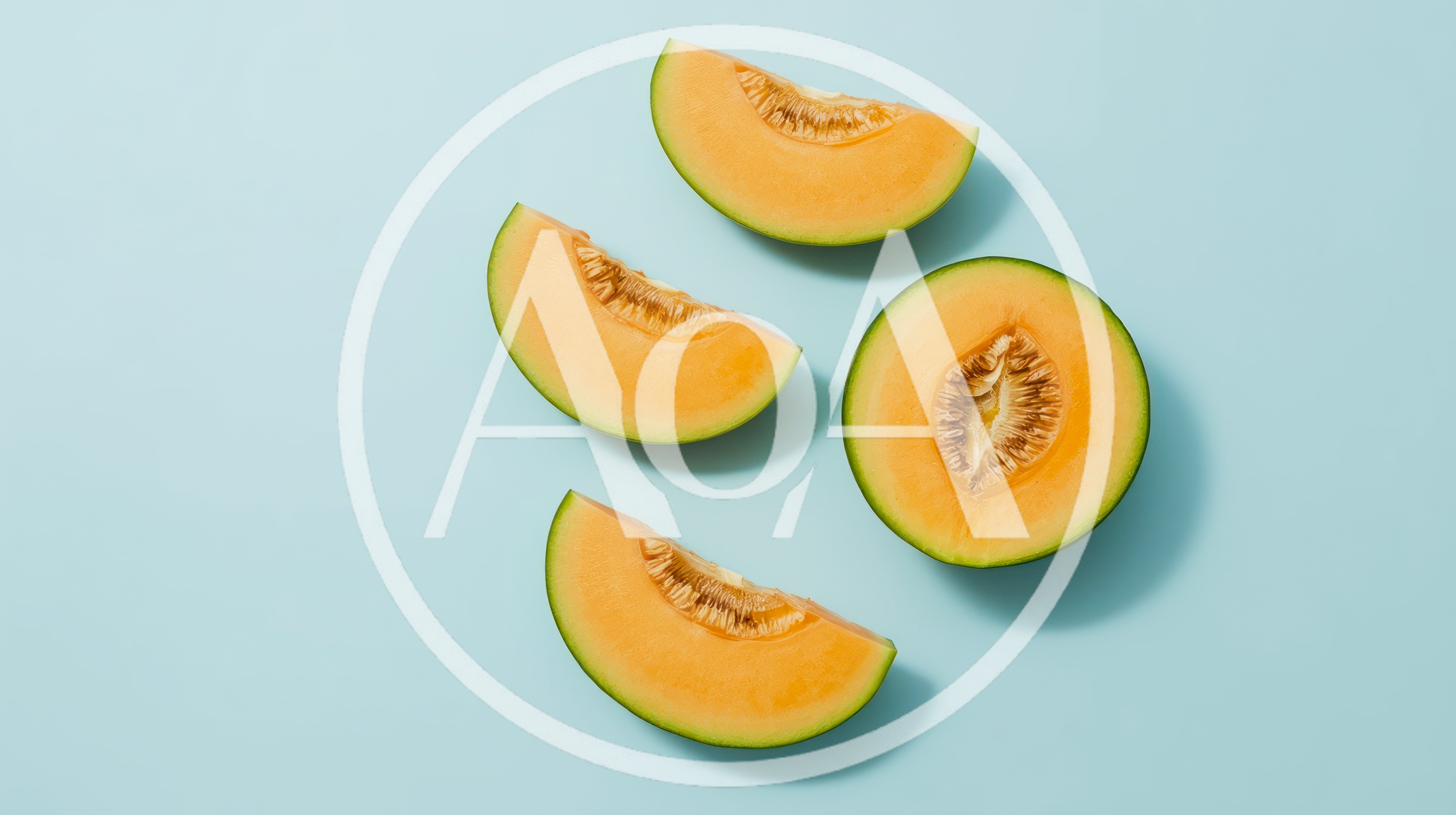 Fresh Cantaloupe Melon Slices On Light Blue Background