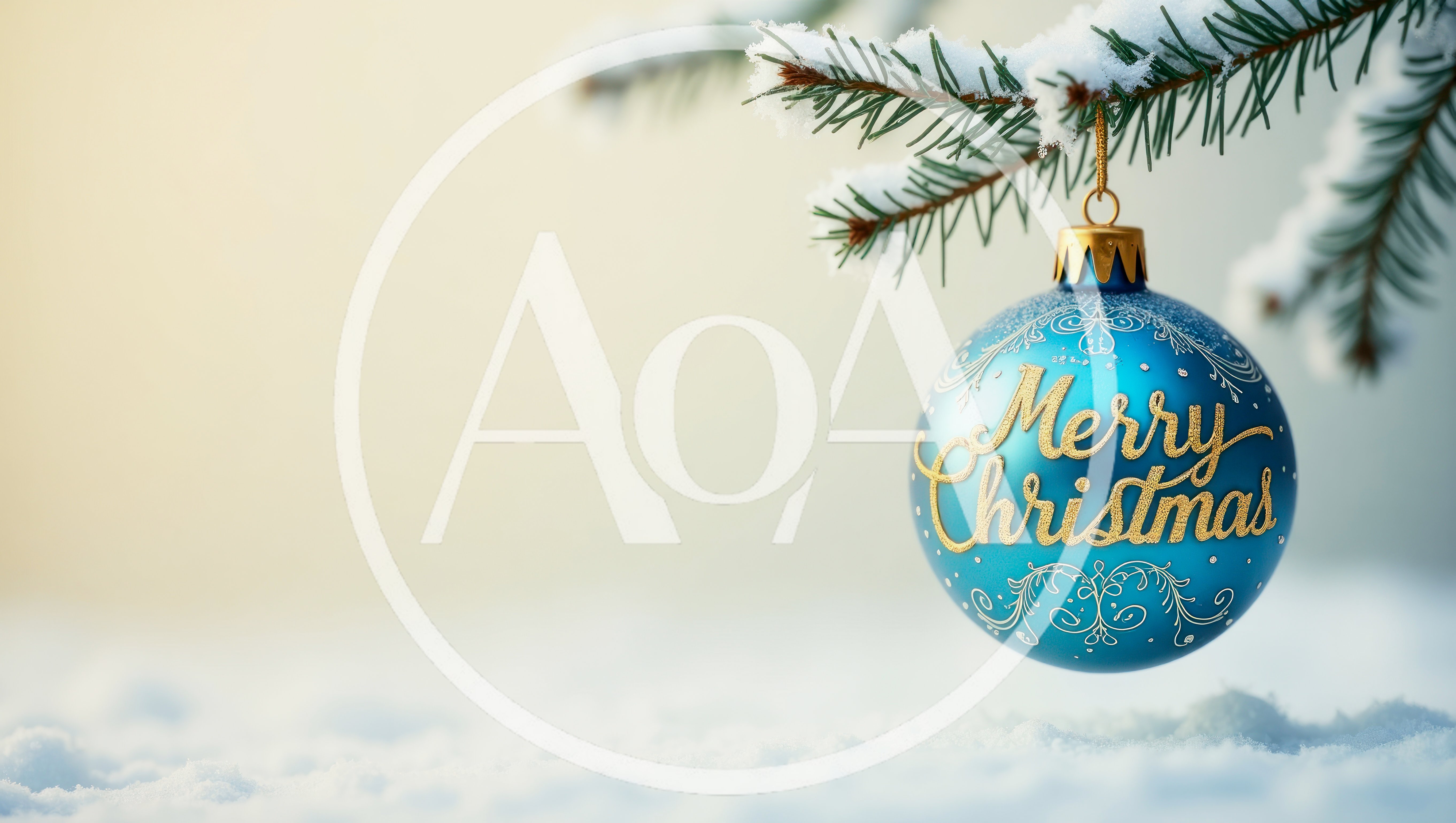 Blue Christmas Ornament Hanging From Snowy Pine Branch