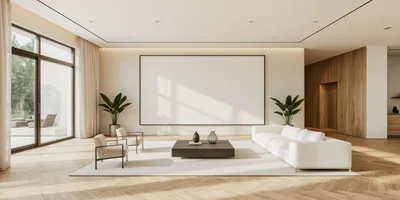 Modern Minimalist Living Room Interior With Large Blank Frame