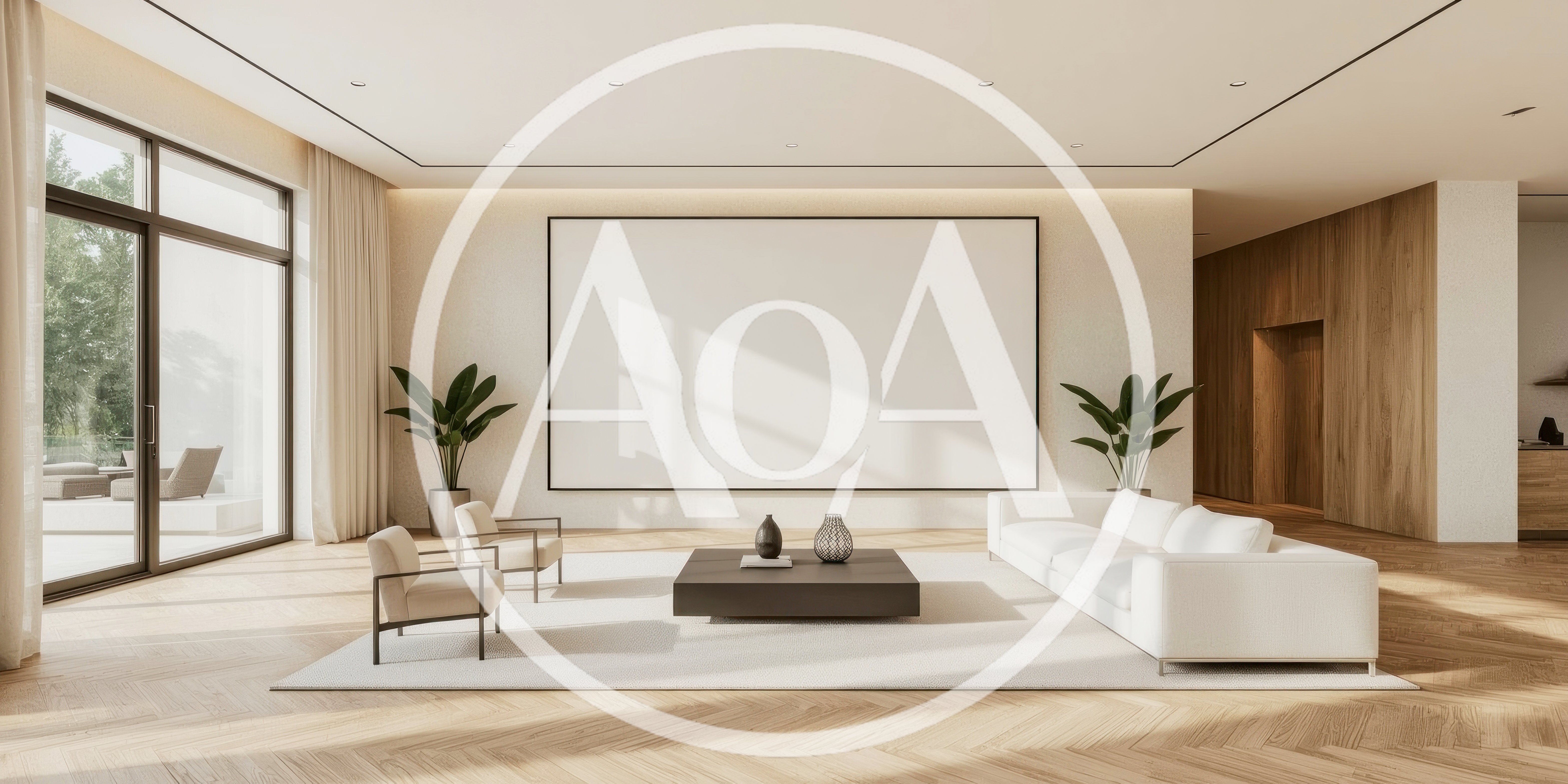 Modern Minimalist Living Room Interior With Large Blank Frame
