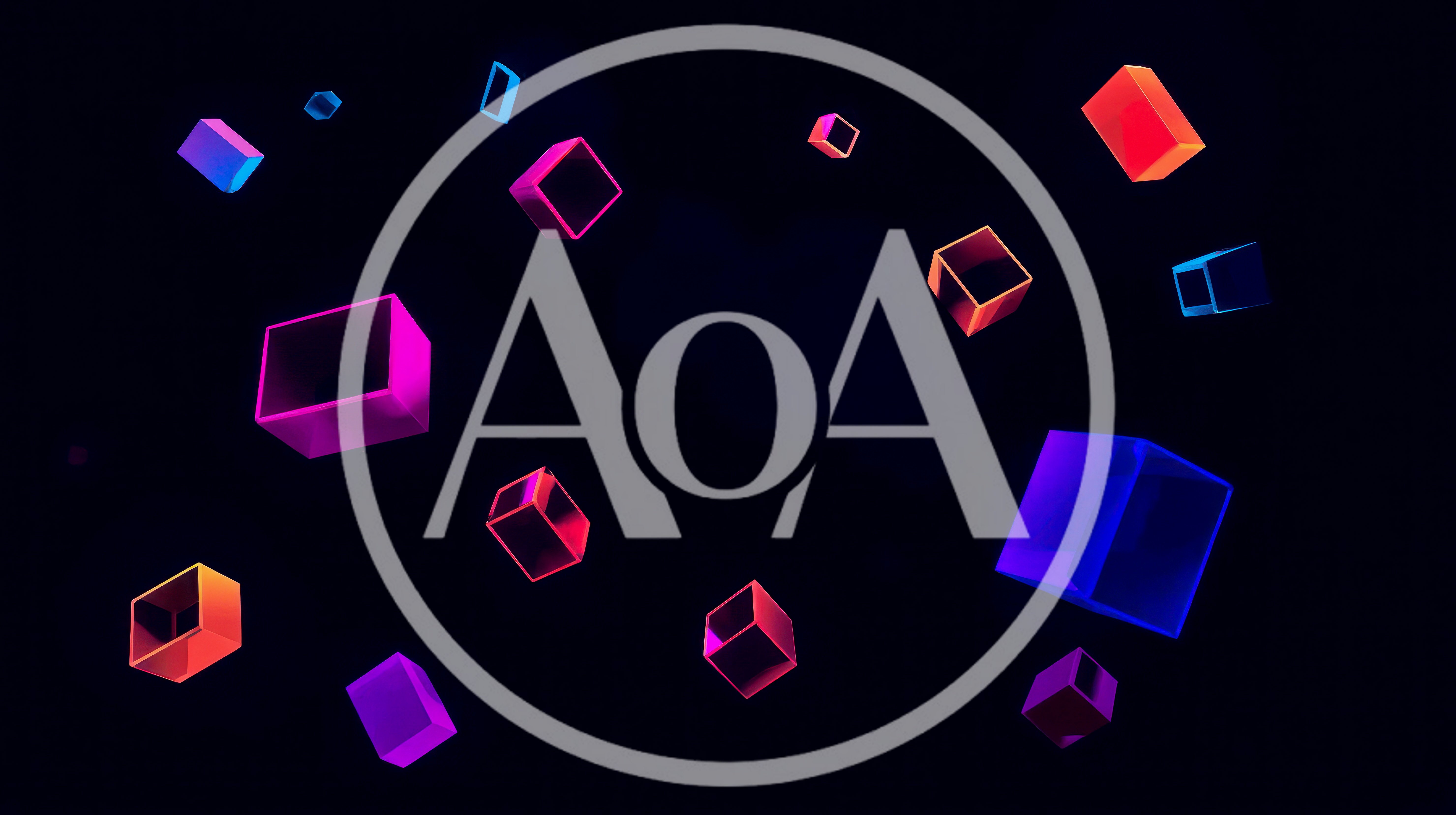 Floating Neon Geometric Cubes In Dark Space