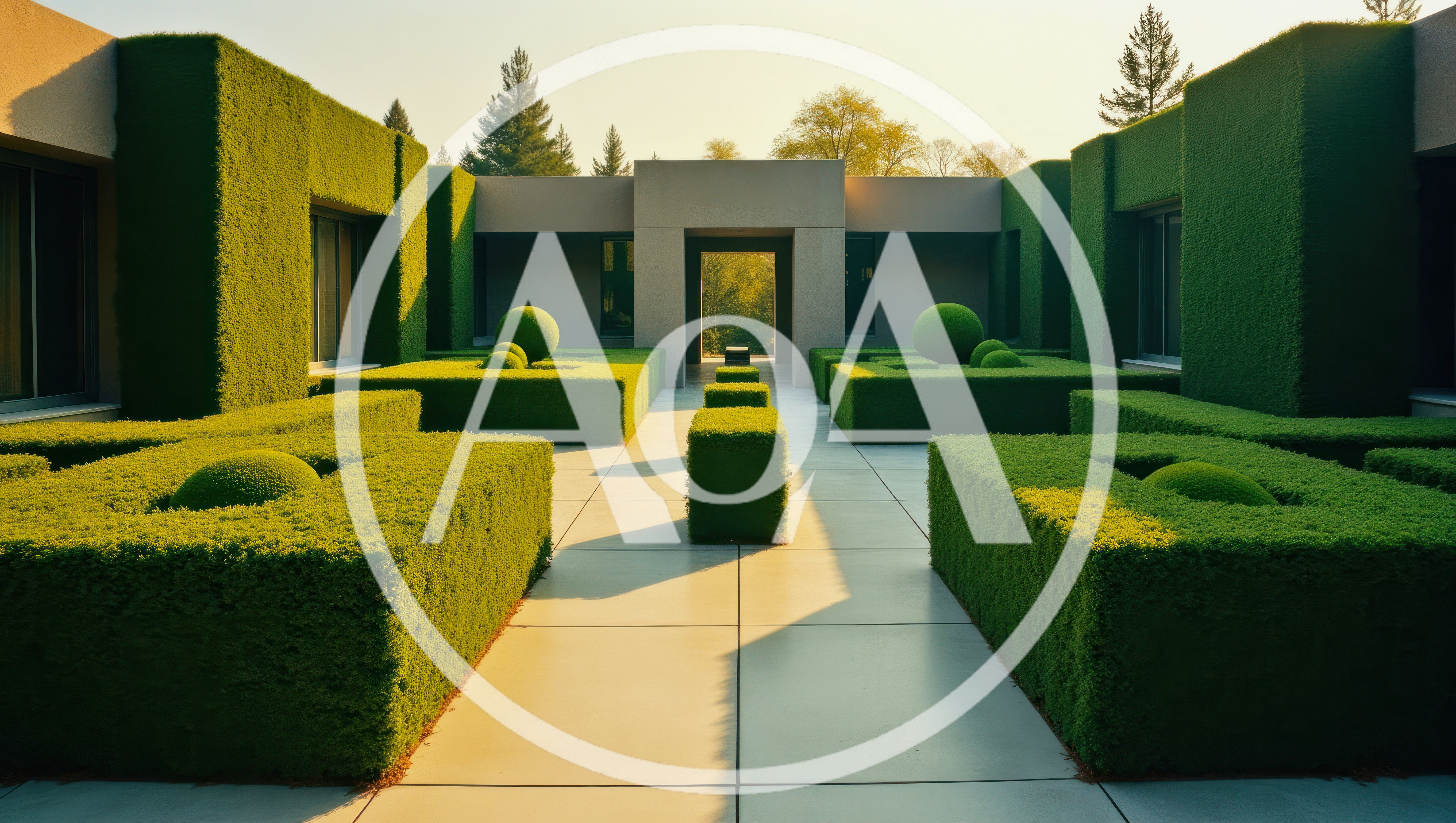 Modern Courtyard With Geometric Hedge Garden