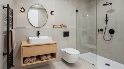 Modern Minimalist Bathroom Interior With Floating Vanity