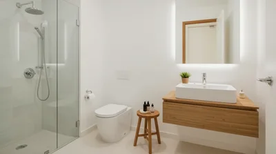 Modern Minimalist Bathroom Interior With Floating Vanity