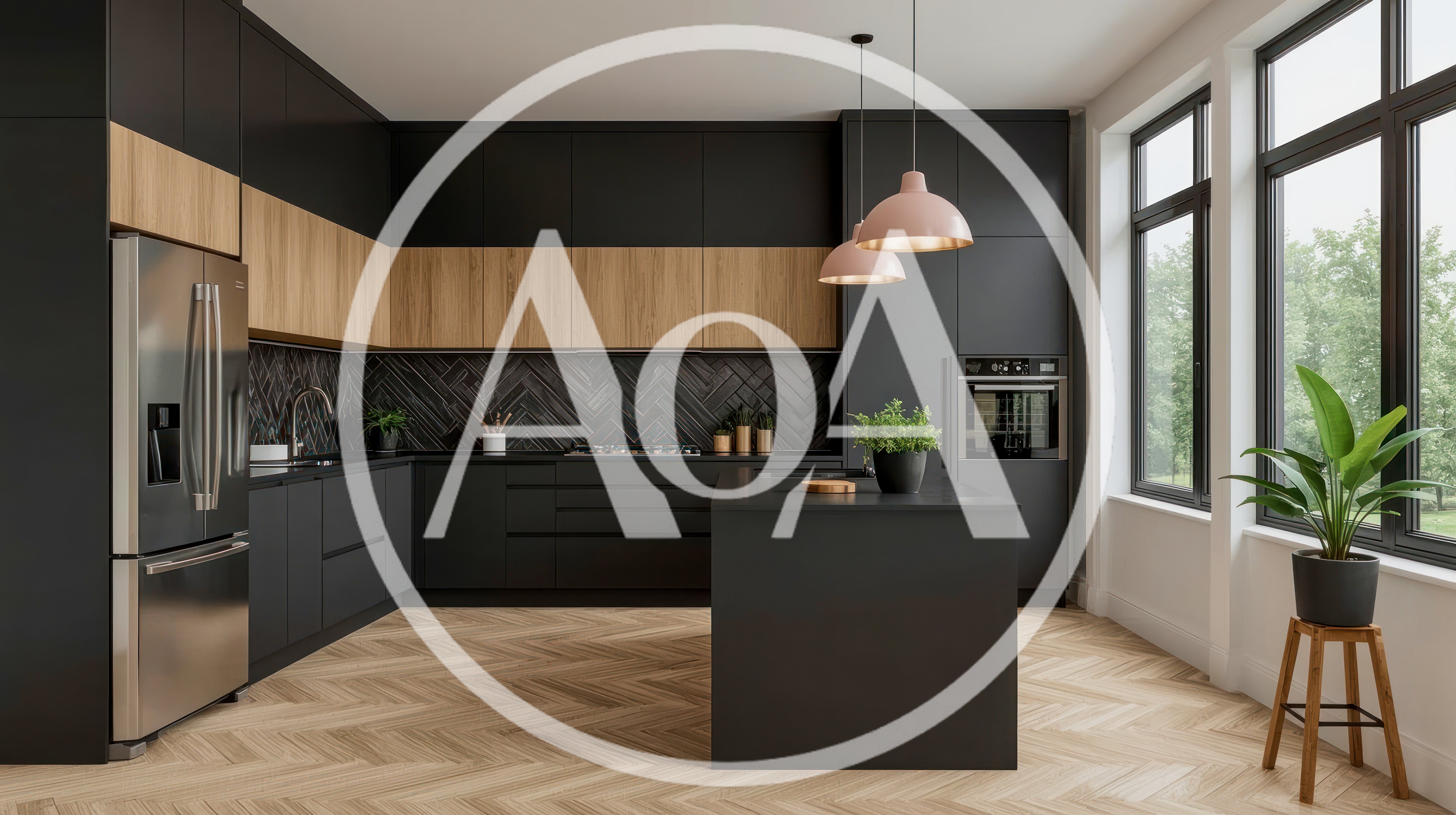 Modern Minimalist Kitchen Interior With Black Cabinets