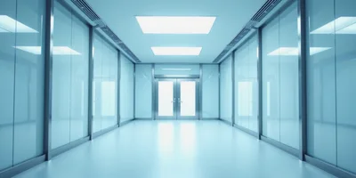 Modern Sterile Hospital Corridor With Glass Walls