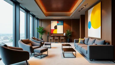 Modern Luxury Office Lounge With Panoramic City Views