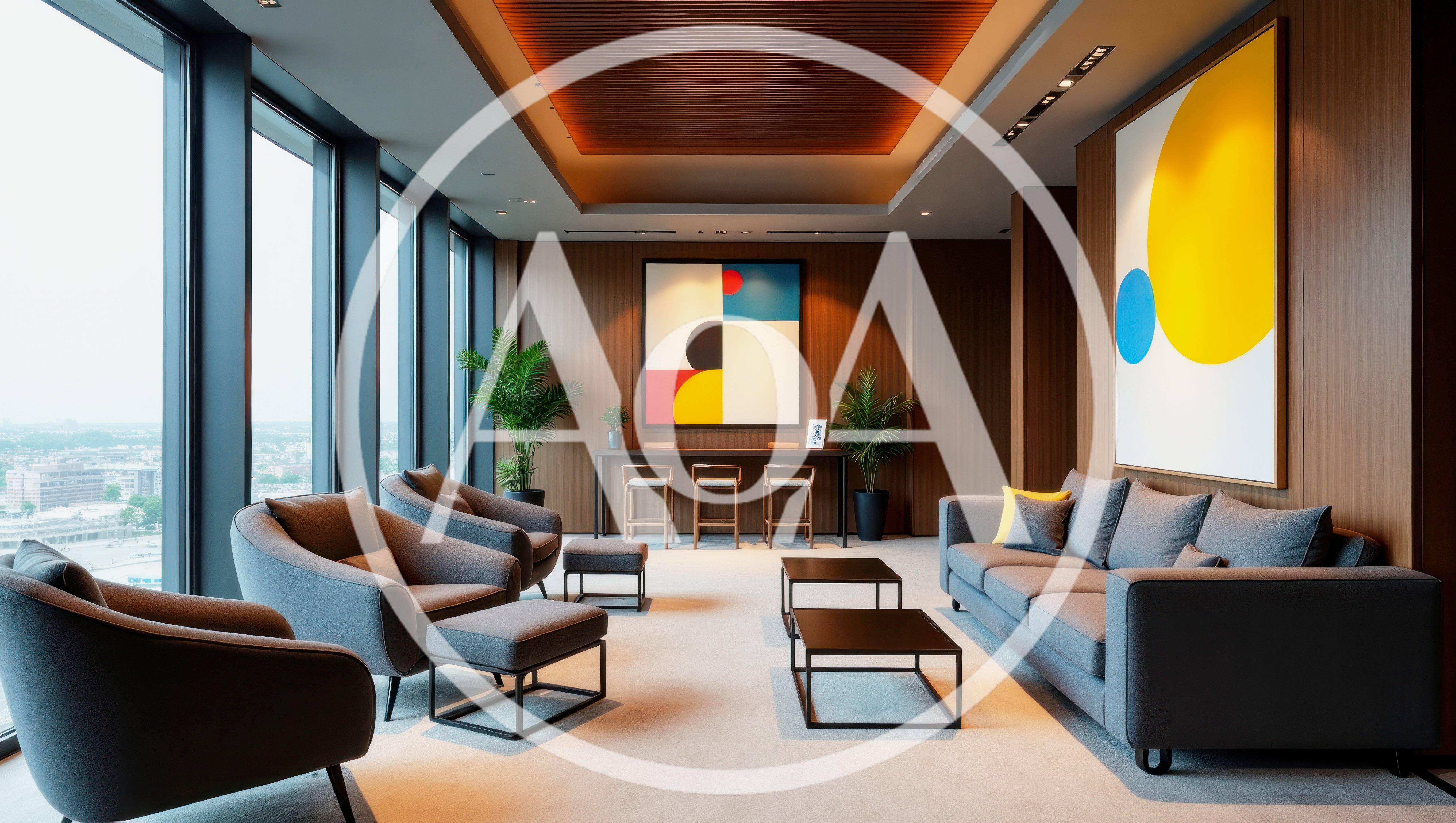 Modern Luxury Office Lounge With Panoramic City Views
