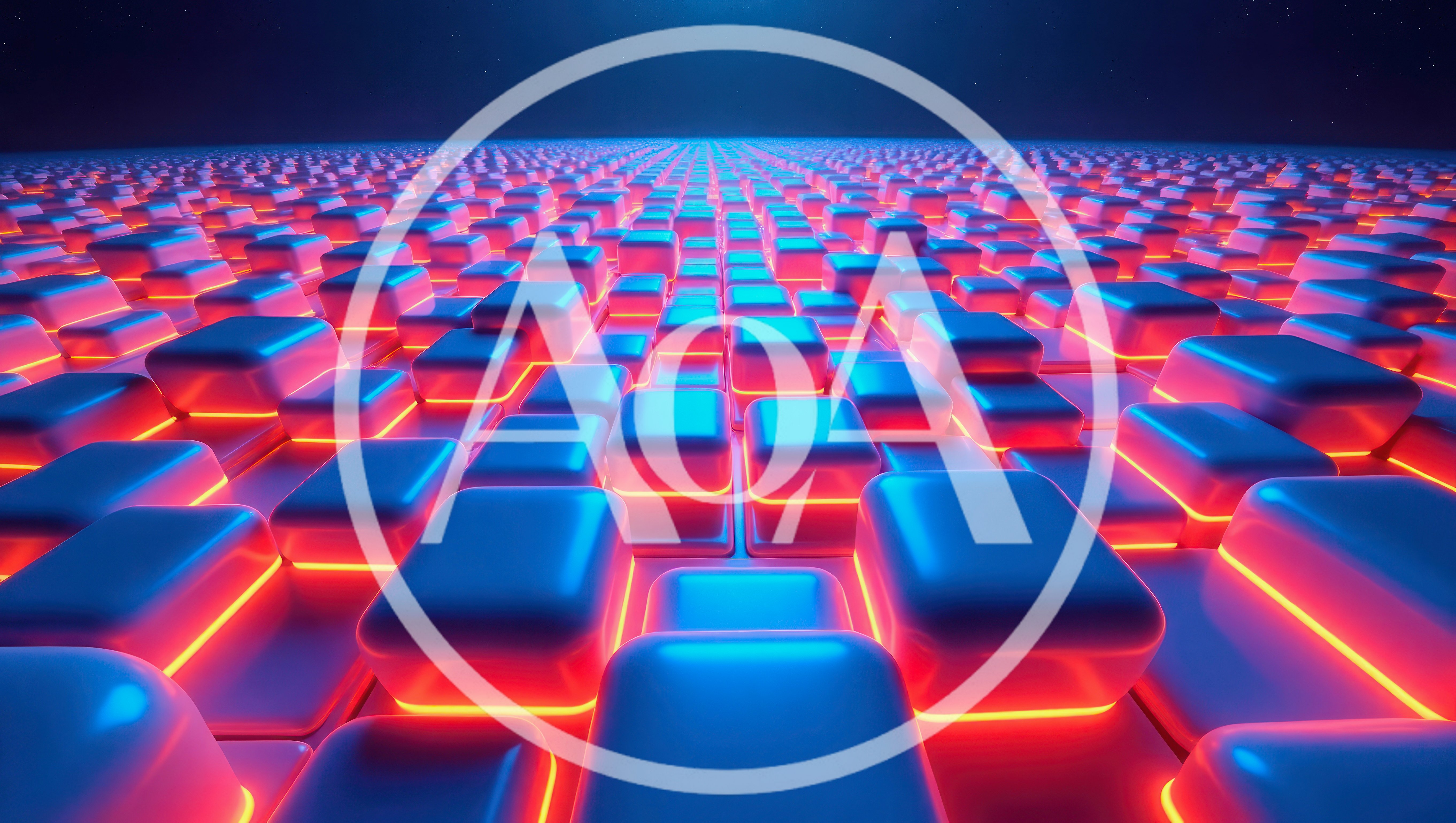 Abstract Neon Blue Cubes With Glowing Red Edges