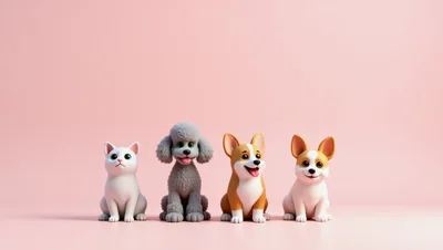 Four Cute Cartoon Animals Sitting In A Row