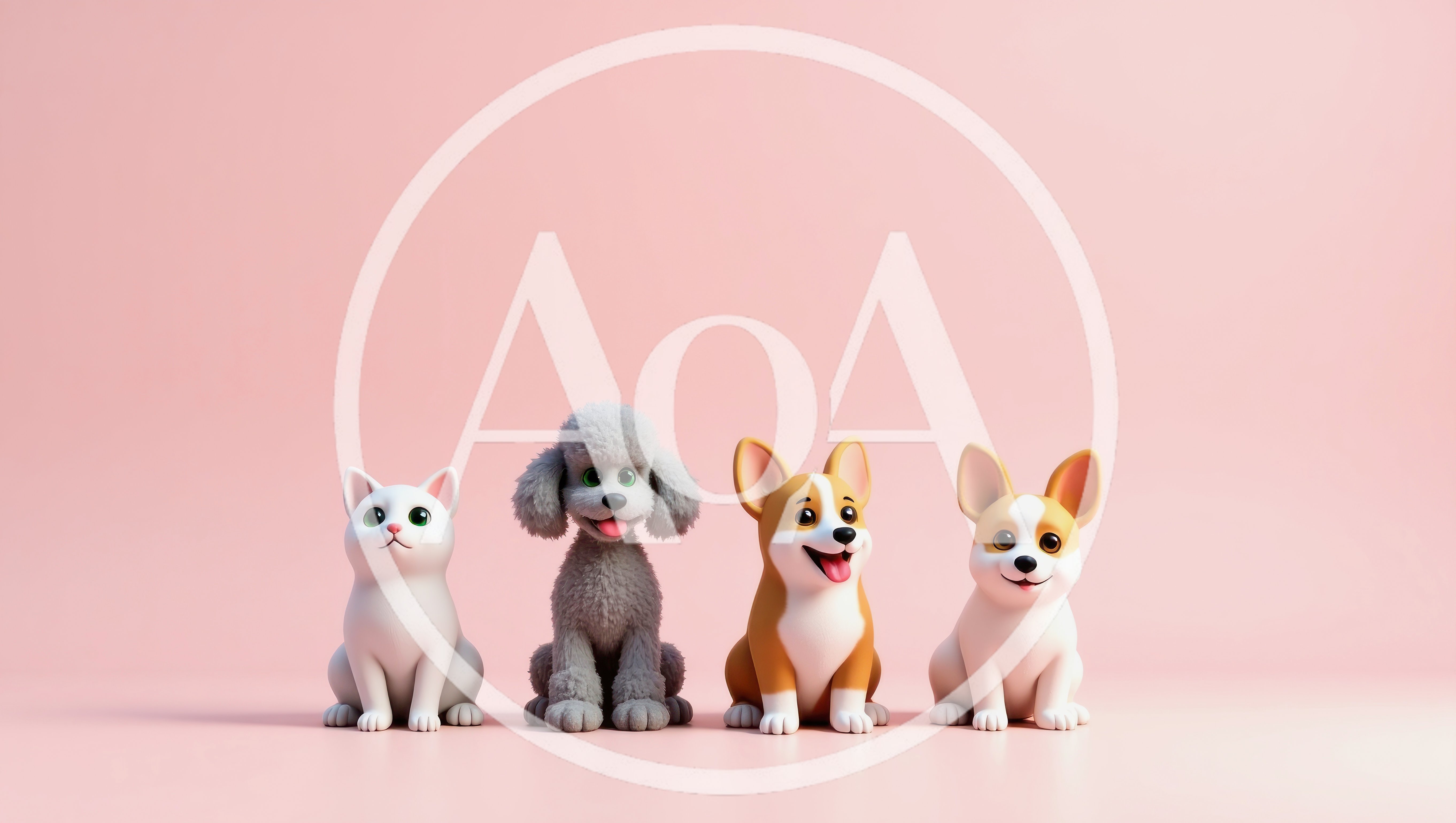 Four Cute Cartoon Animals Sitting In A Row
