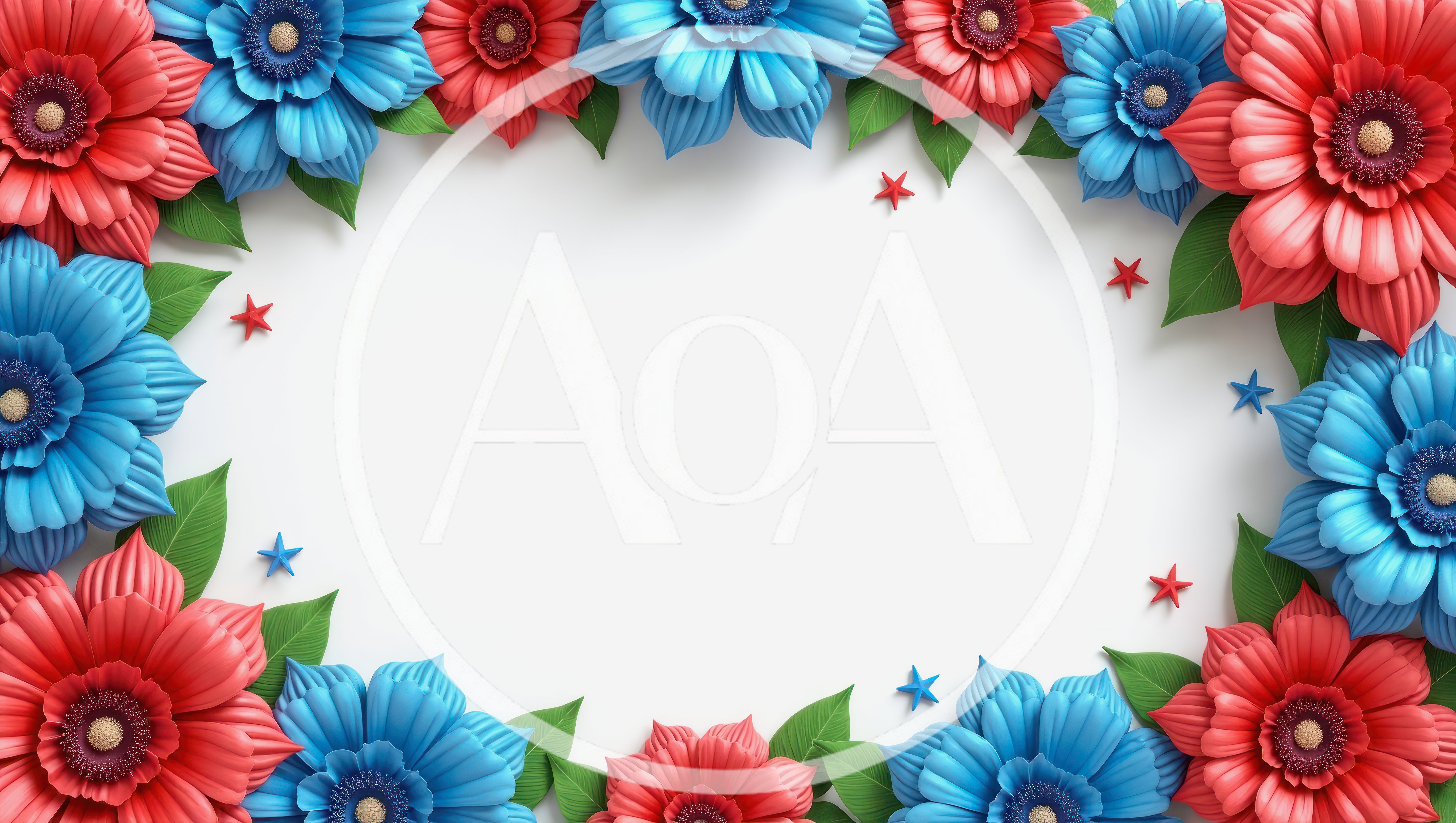 Patriotic Floral Frame With Red And Blue Flowers