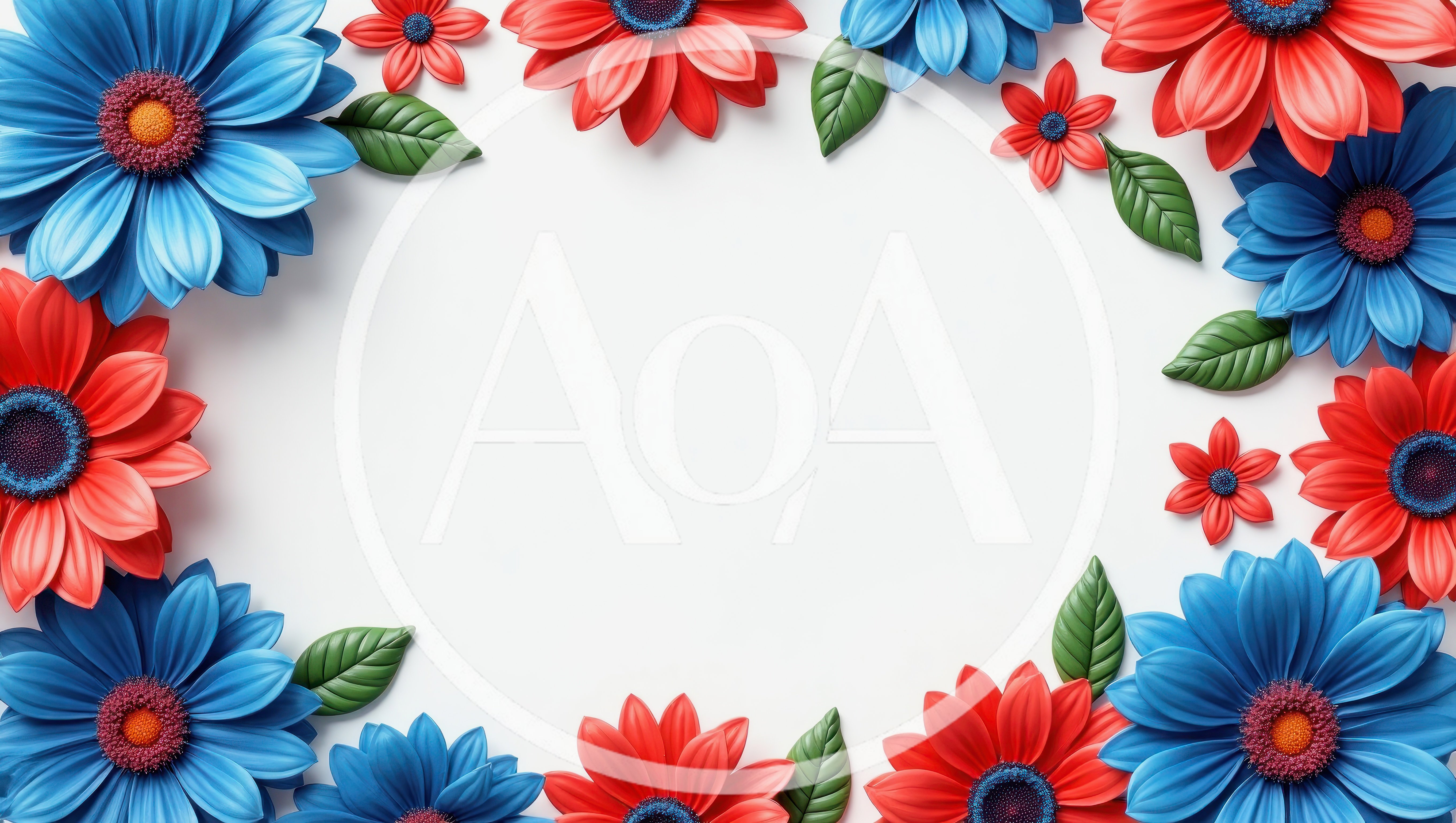 Floral Frame With Red And Blue Daisy Flowers