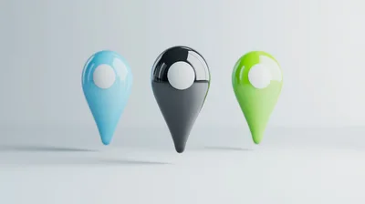 Three Glossy 3D Map Location Pins