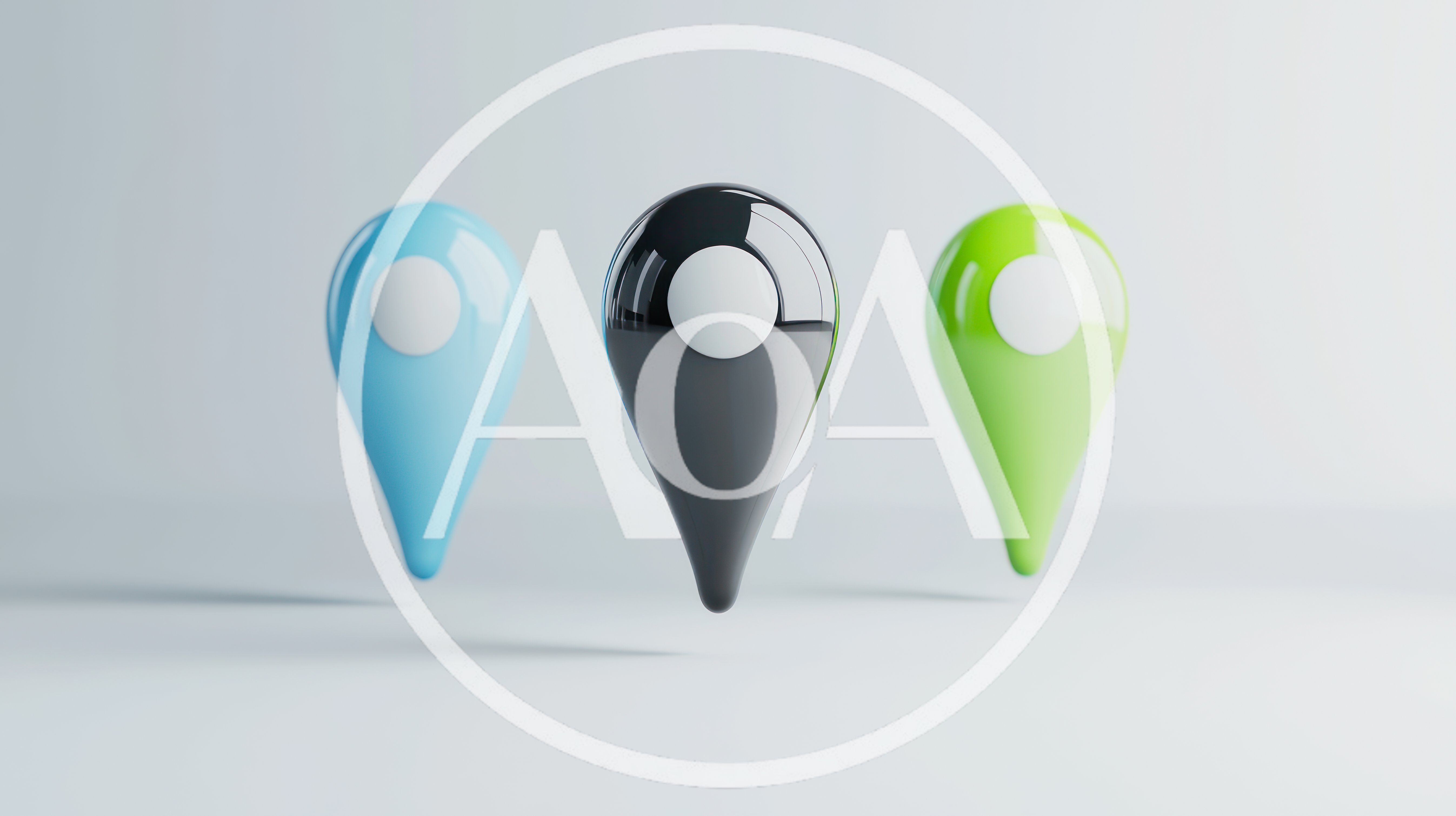Three Glossy 3D Map Location Pins