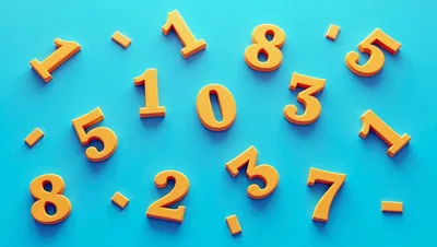 3D Orange Numbers Scattered On Blue Background