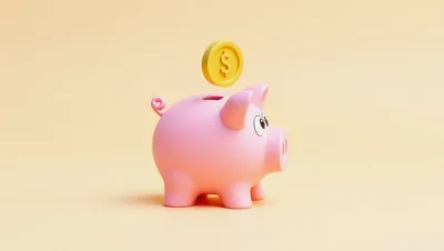 3D Rendered Pink Piggy Bank With Floating Gold Coin