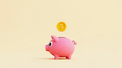 3D Rendered Pink Piggy Bank With Floating Gold Coin