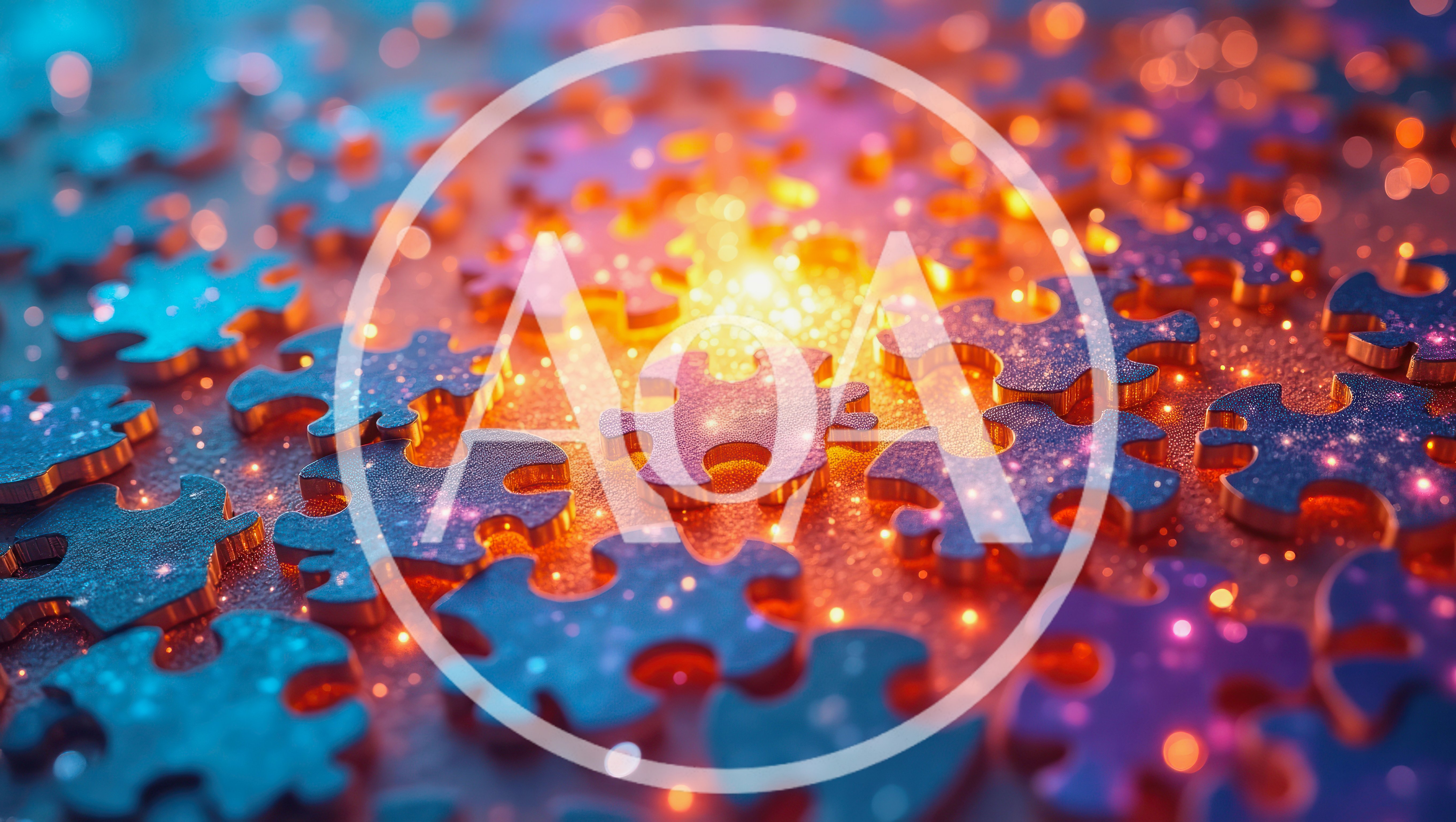 Scattered Jigsaw Puzzle Pieces With Glowing Bokeh Lights