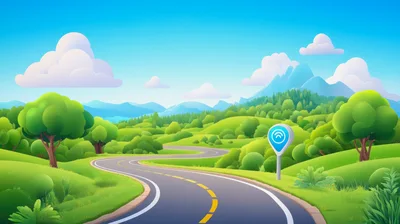 Winding Asphalt Road Through Lush Green Rolling Hills